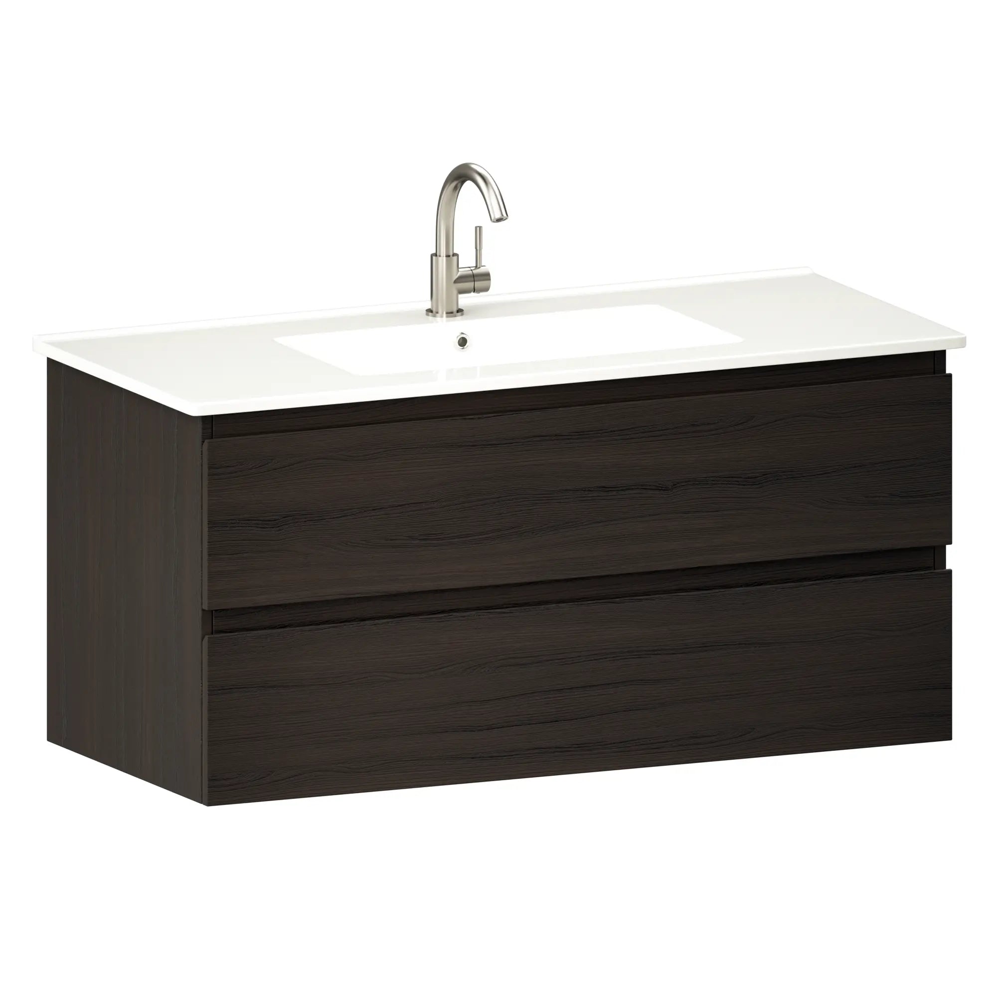 Badkamermeubel Varo - 100 cm - Walnoot - Witte wastafel