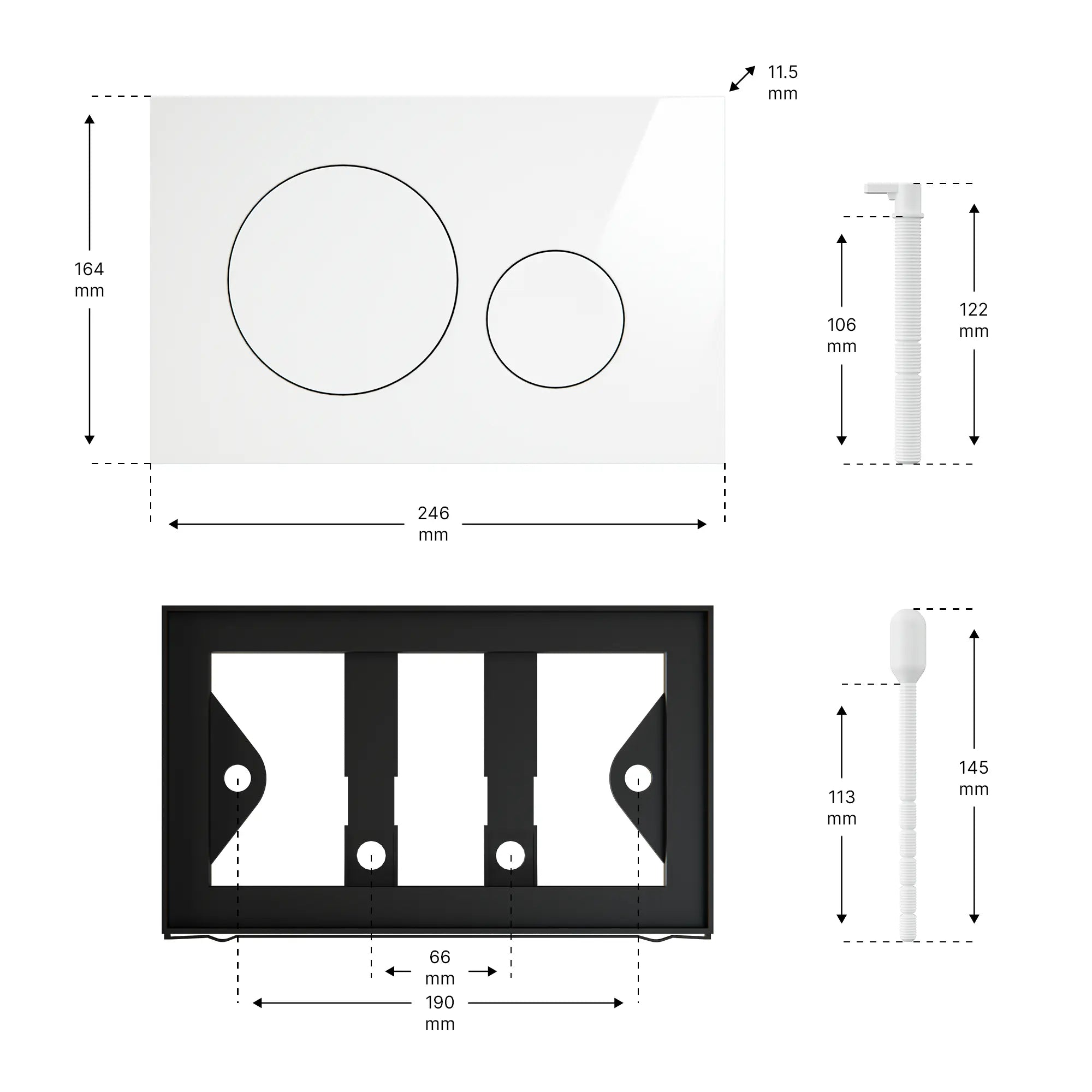Mirlux Bedieningsplaat - Glanzend wit- ABS Kunstof DualFlush - PRE-ORDER