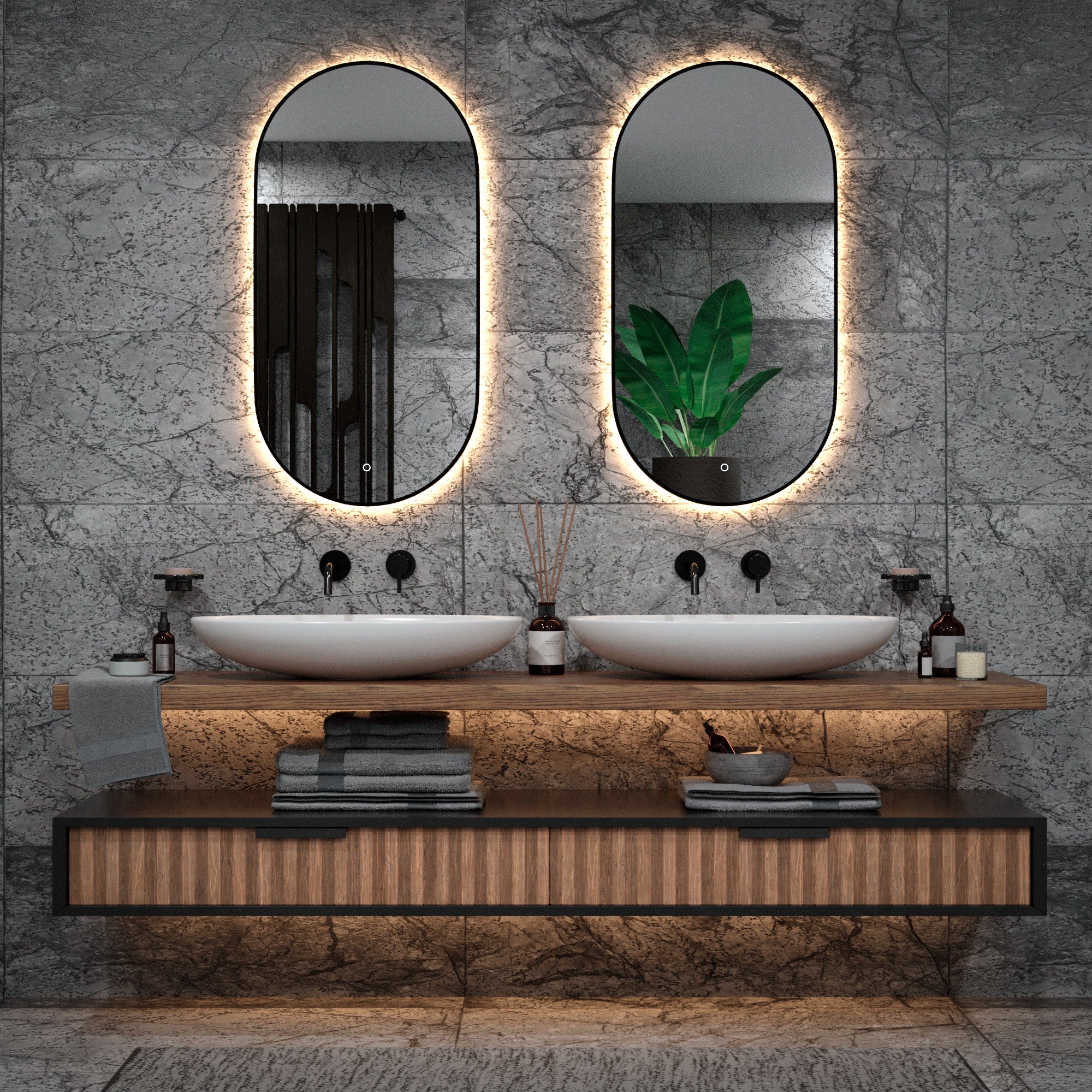 Badkamerspiegel - 100x50cm Ovaal - Zwart Frame - PRE-ORDER