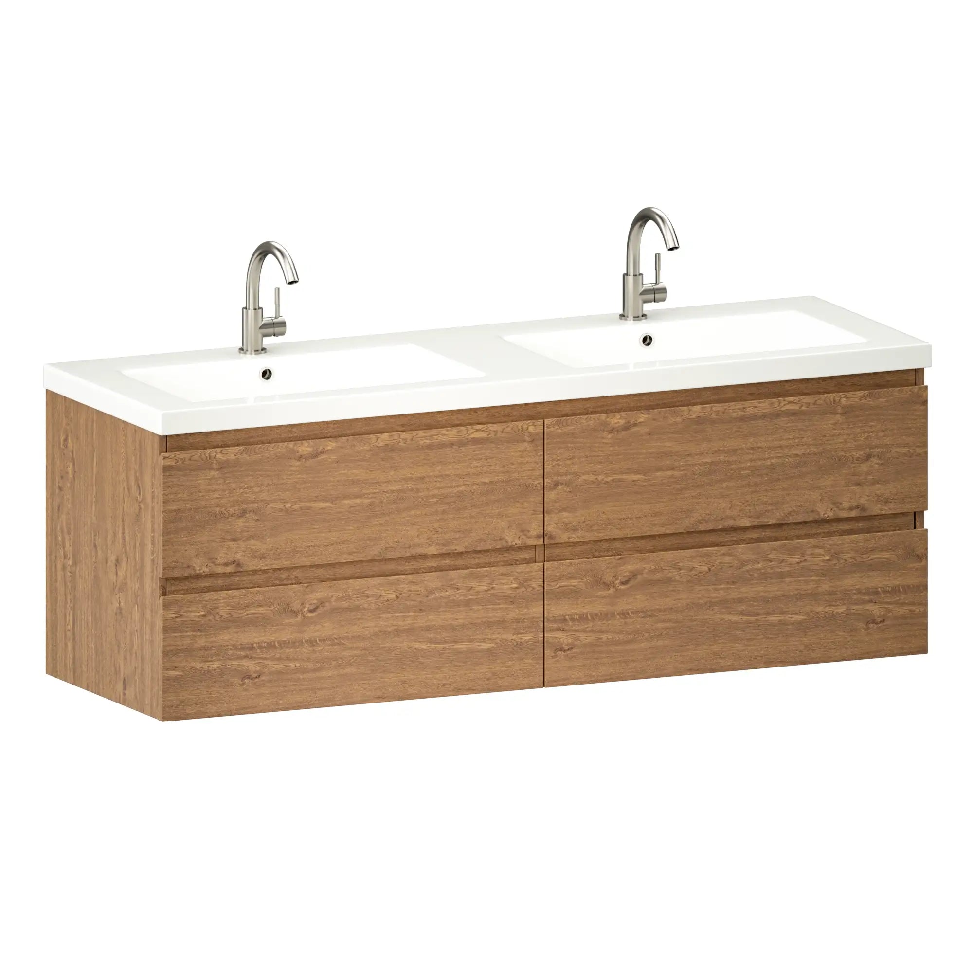 Badkamermeubel Arato - 140cm - 2 Kraangaten - Warm Eiken - Wastafel Wit