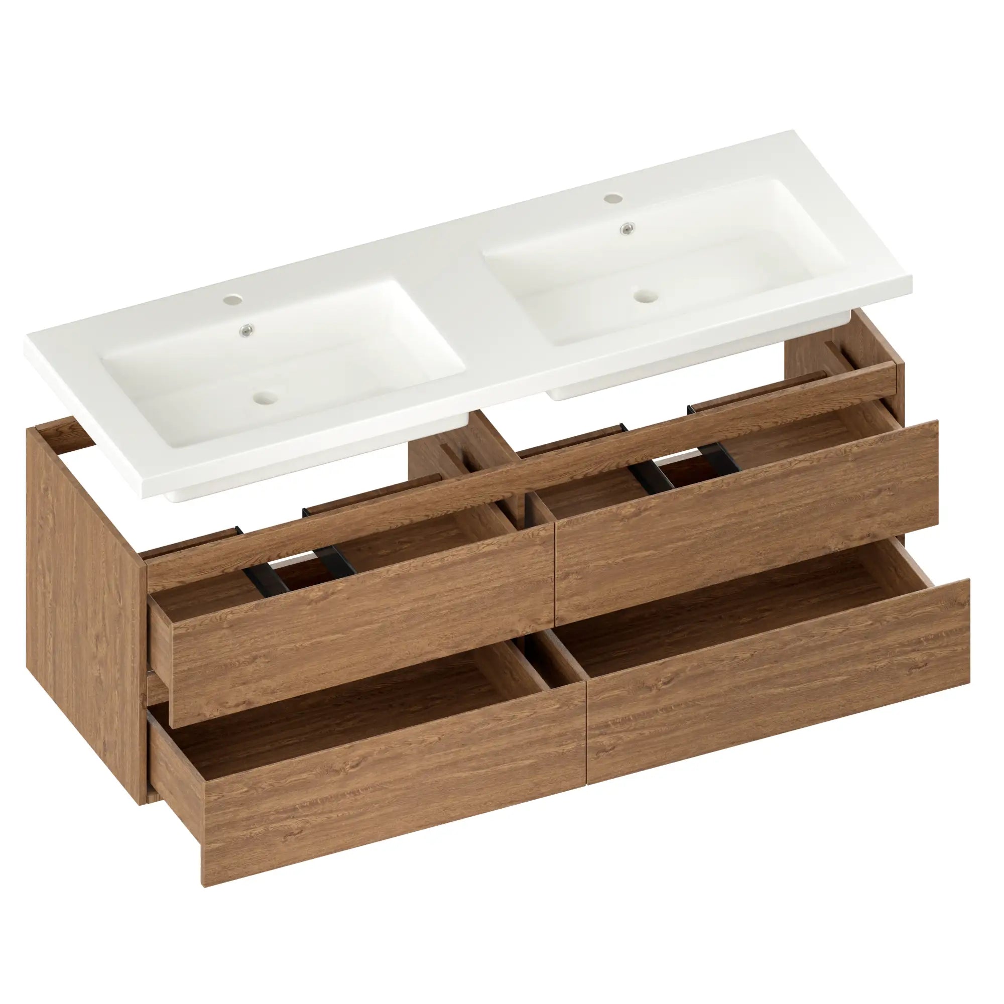 Badkamermeubel Arato - 140cm - 2 Kraangaten - Warm Eiken - Wastafel Wit