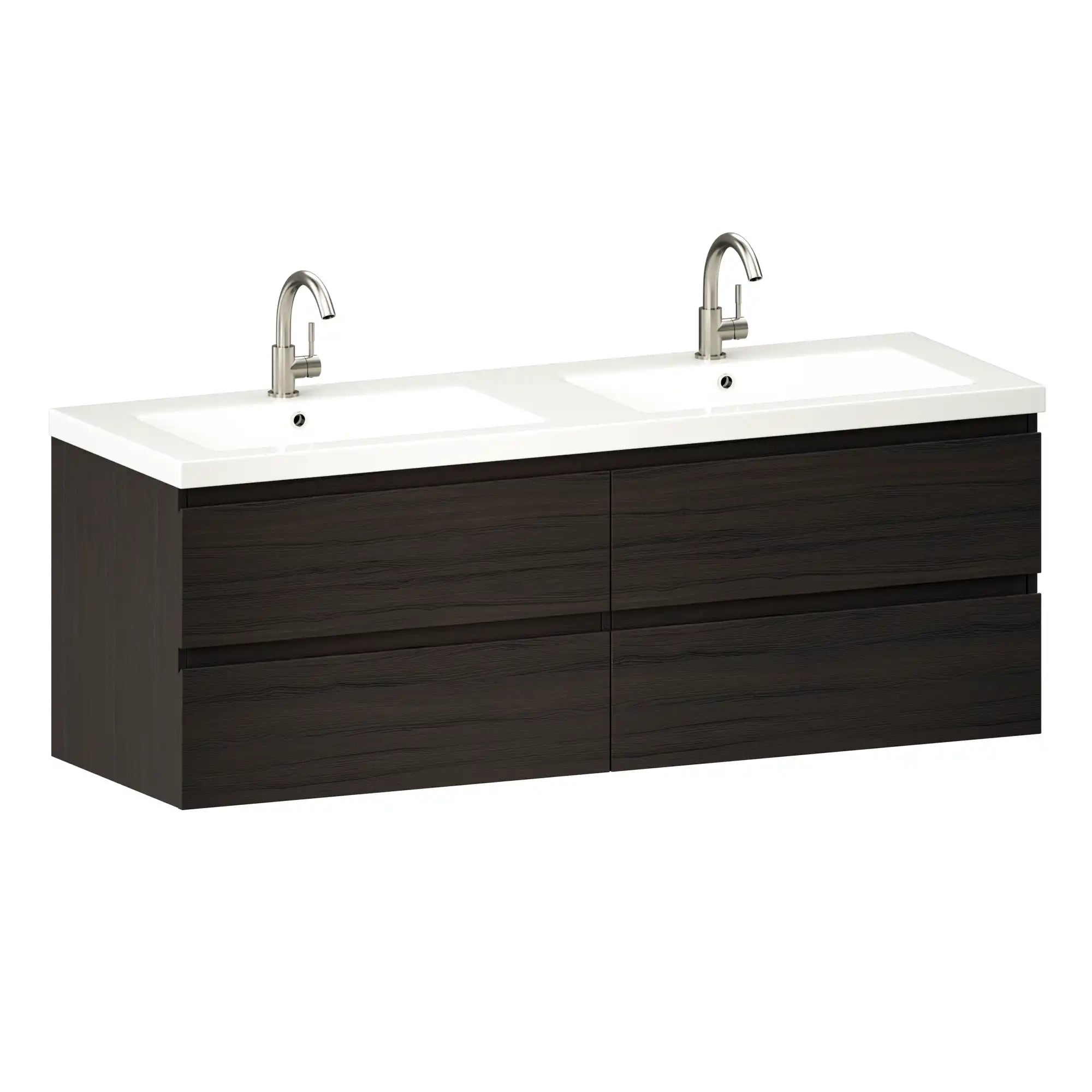 Badkamermeubel Arato - 140cm - 2 Kraangaten - Walnoot - Wastafel Wit