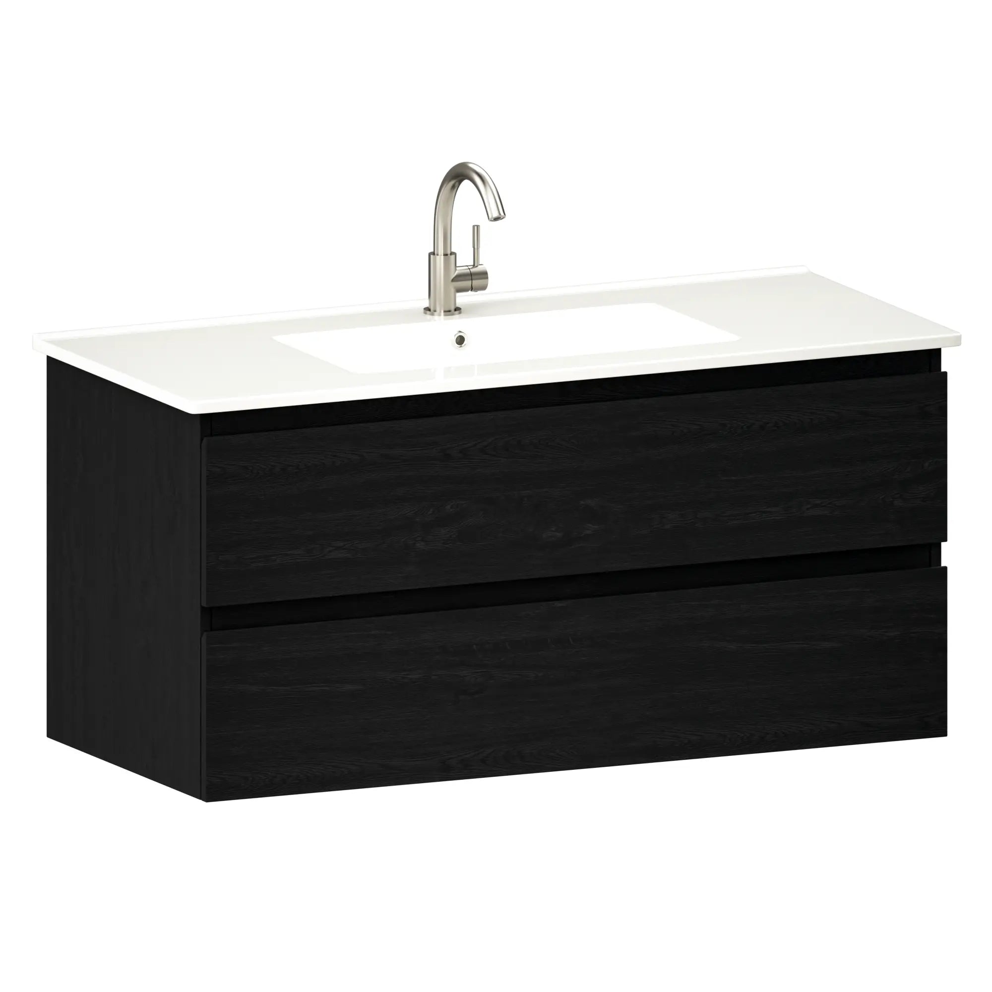 Badkamermeubel Varo - 100 cm - Zwart Eiken - Witte wastafel