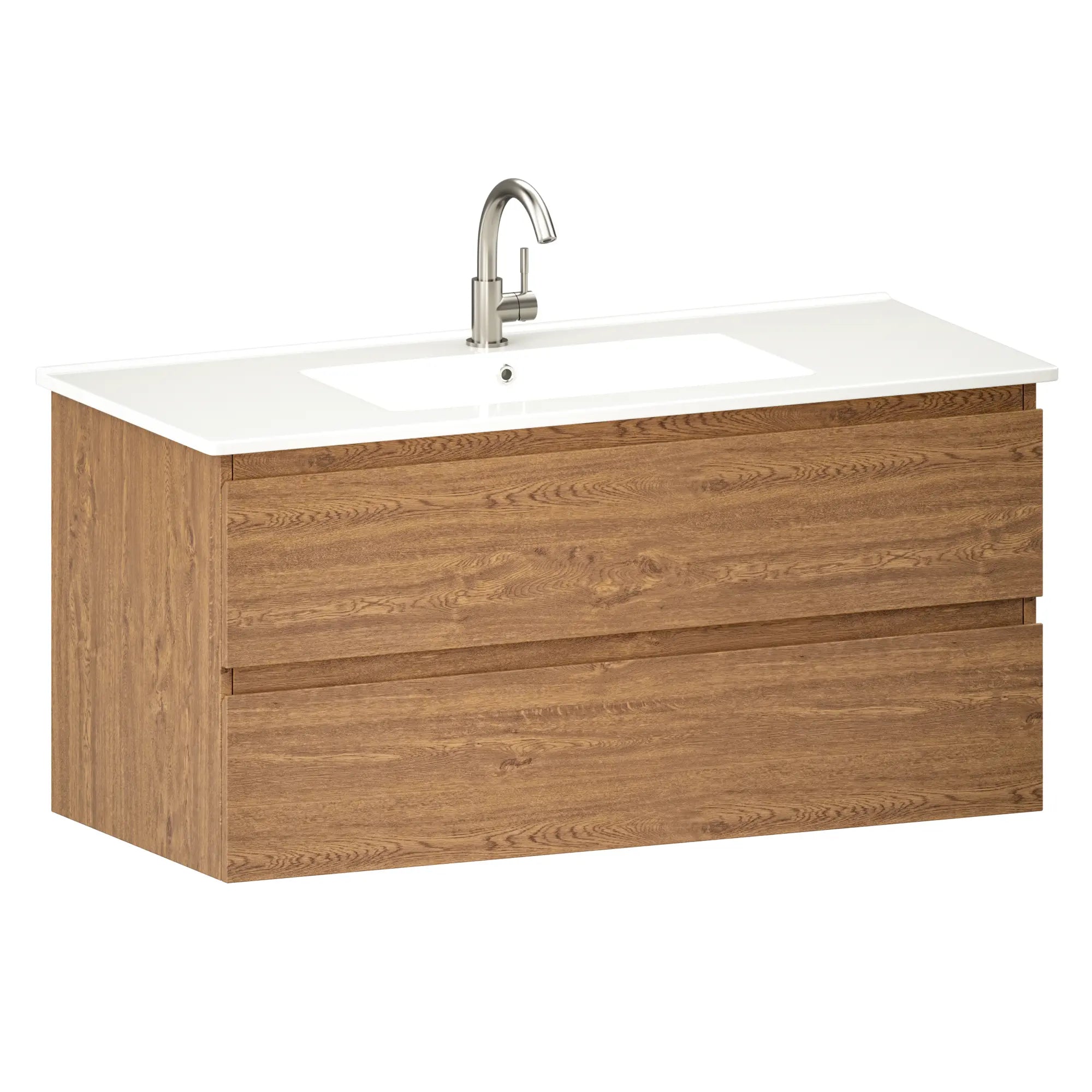 Badkamermeubel Varo - 100 cm - Warm Eiken - Witte wastafel
