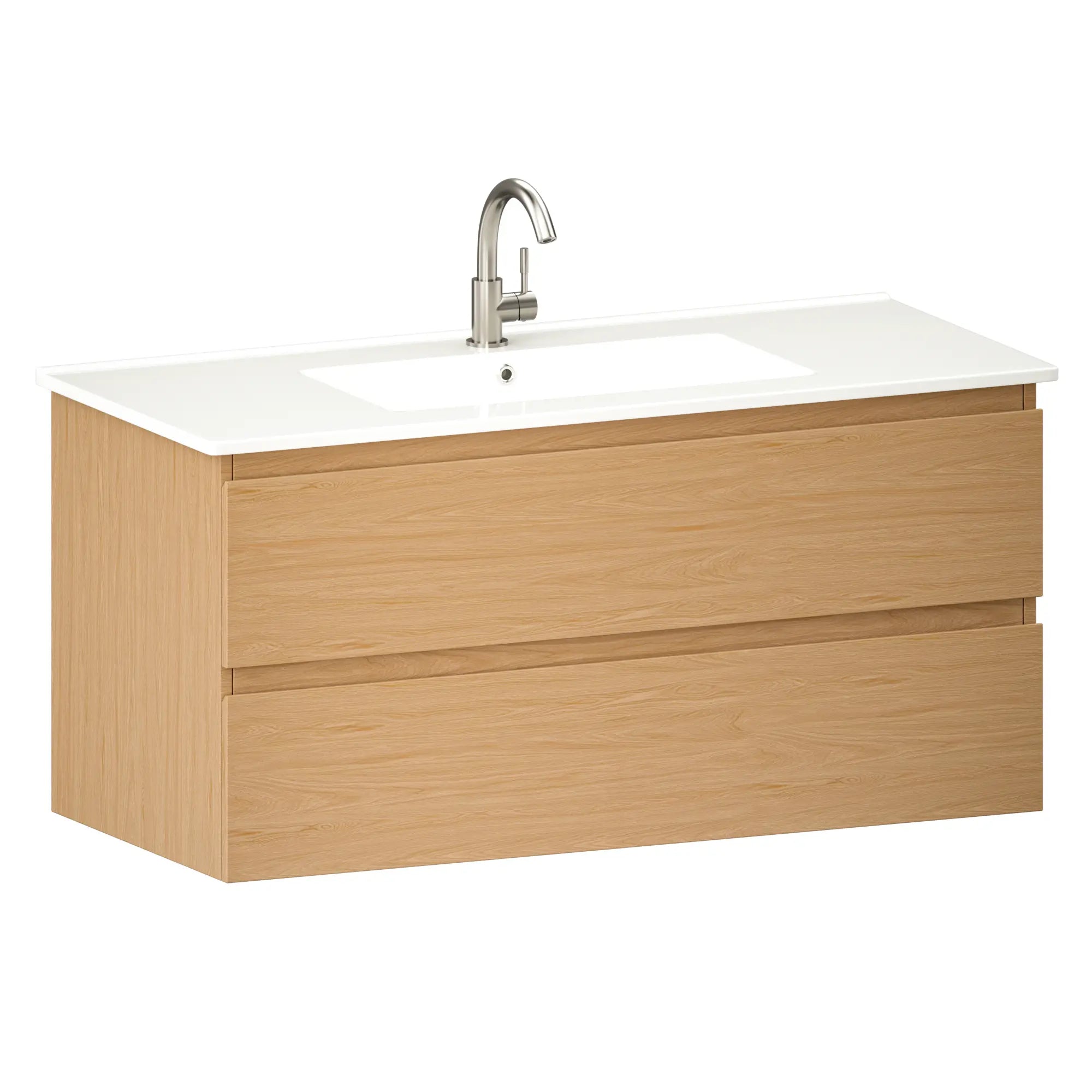 Badkamermeubel Varo -100 cm - Licht Eiken - Witte wastafel