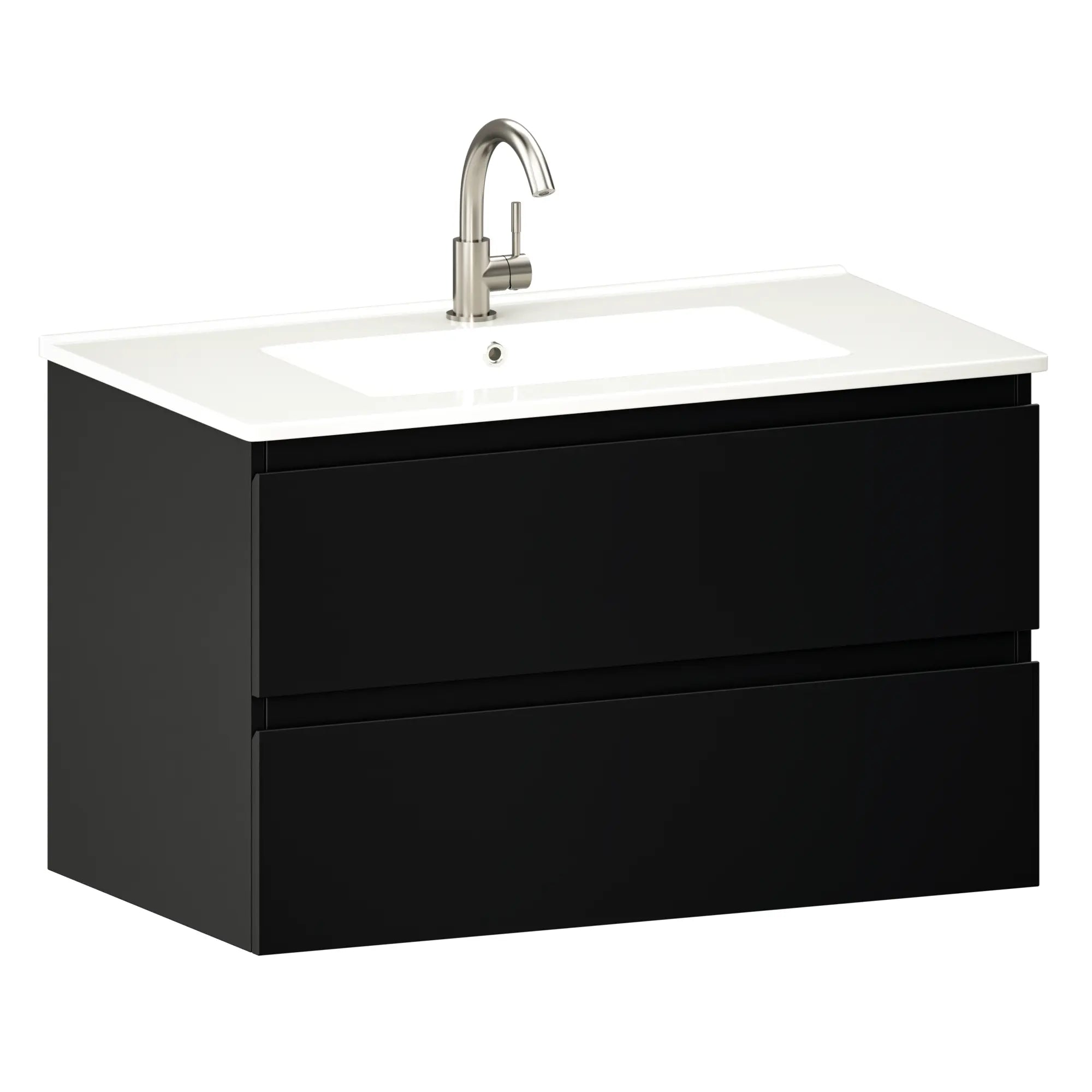 Badkamermeubel Luma - 80 cm - Zwart - Witte wastafel