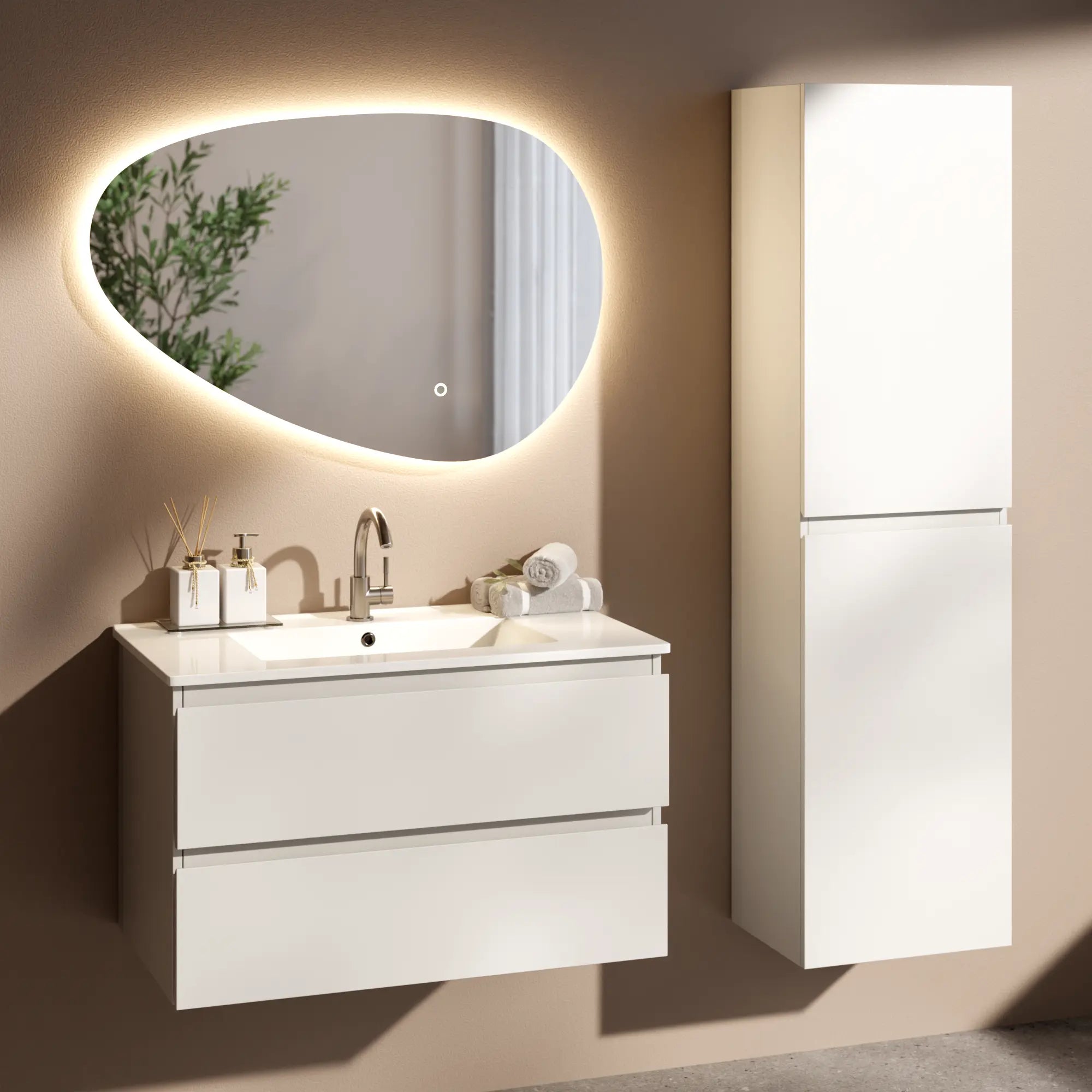 Badkamermeubel Luma - 80 cm - Wit - Witte wastafel