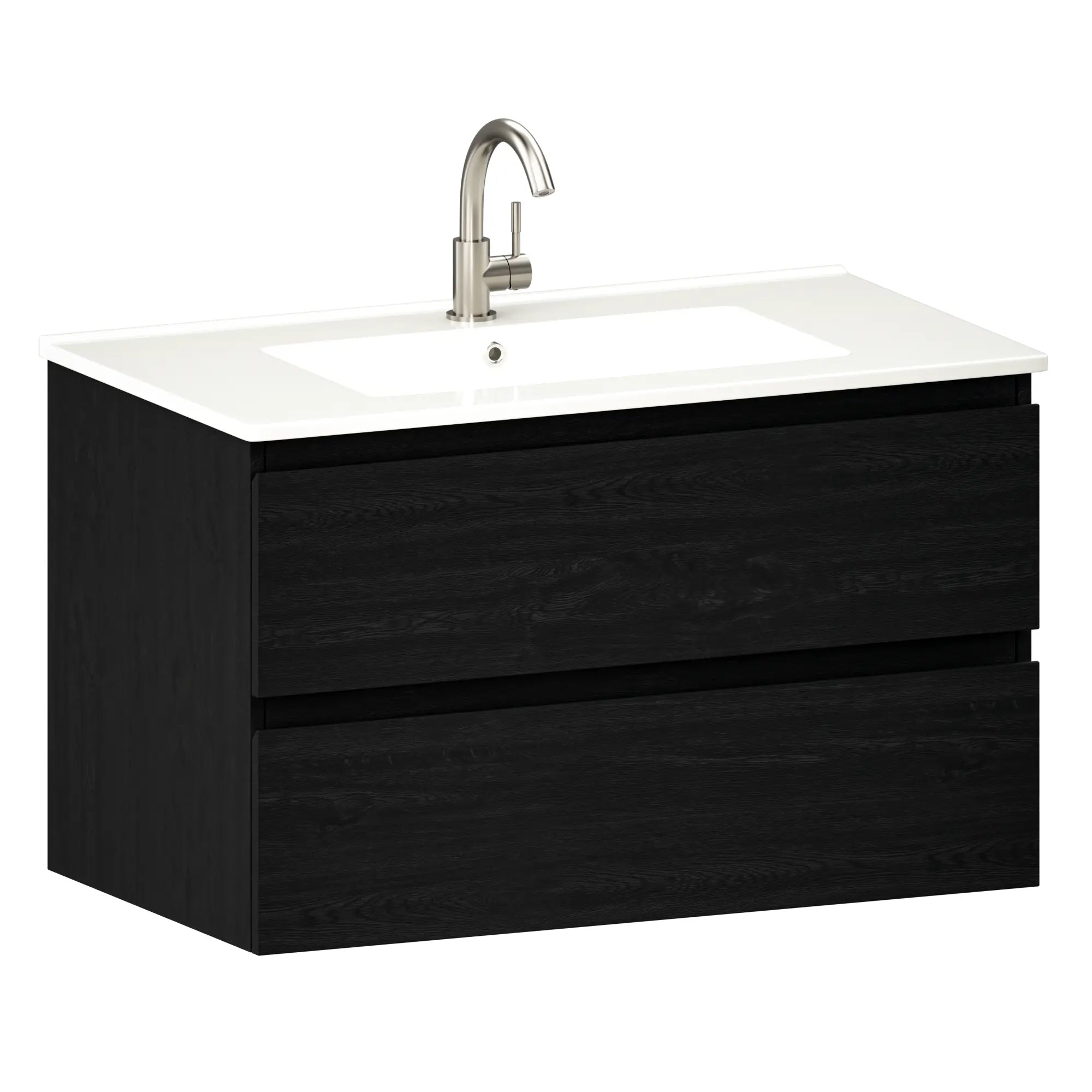 Badkamermeubel Luma - 80 cm - Zwart Eiken - Witte wastafel