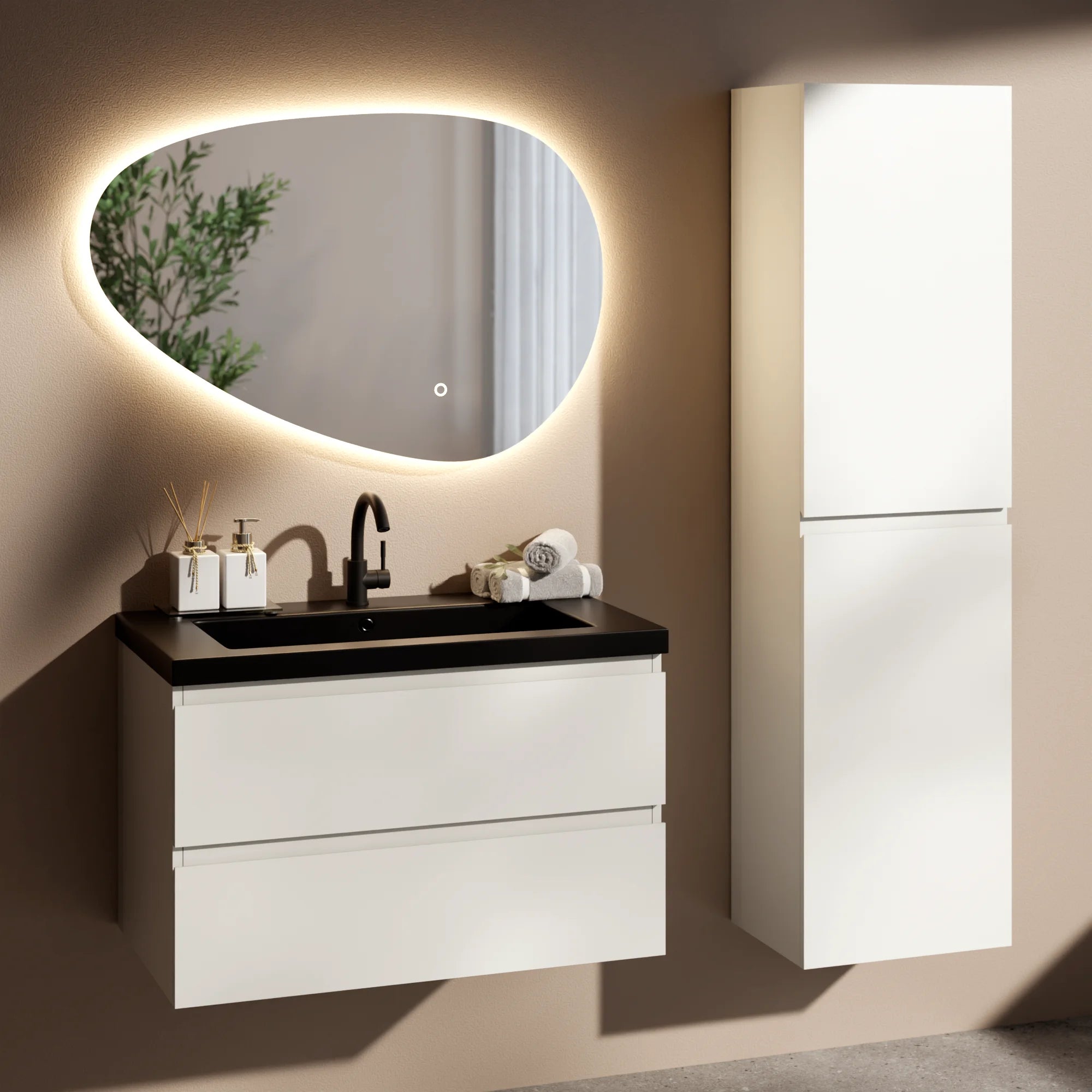 Badkamermeubel set Paris - 80cm - Wit - Wastafel Zwart