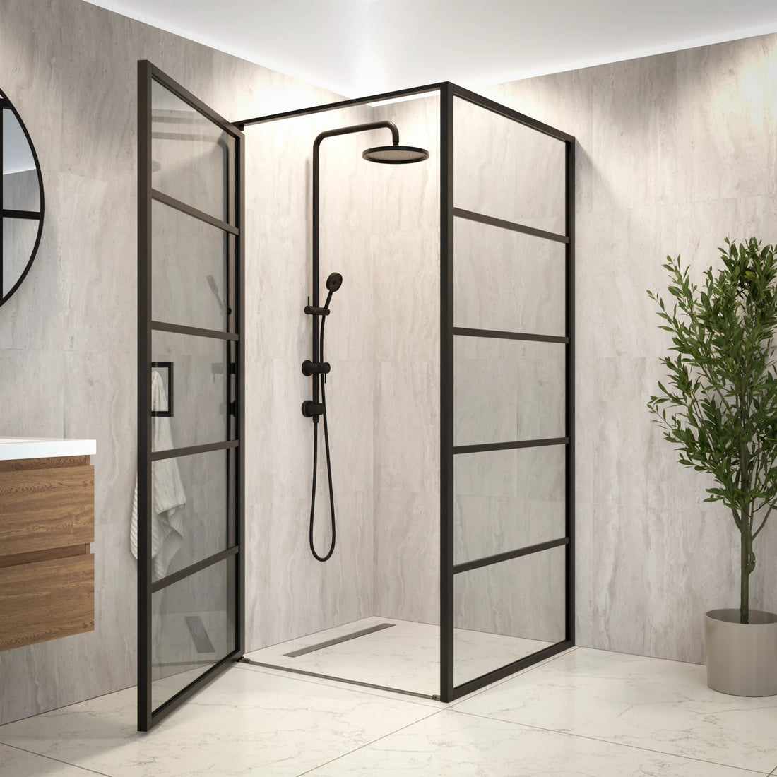 Douchecabine Oris - 90 x 90 x 200cm - Zwart - Met Strepen - Nano Coating
