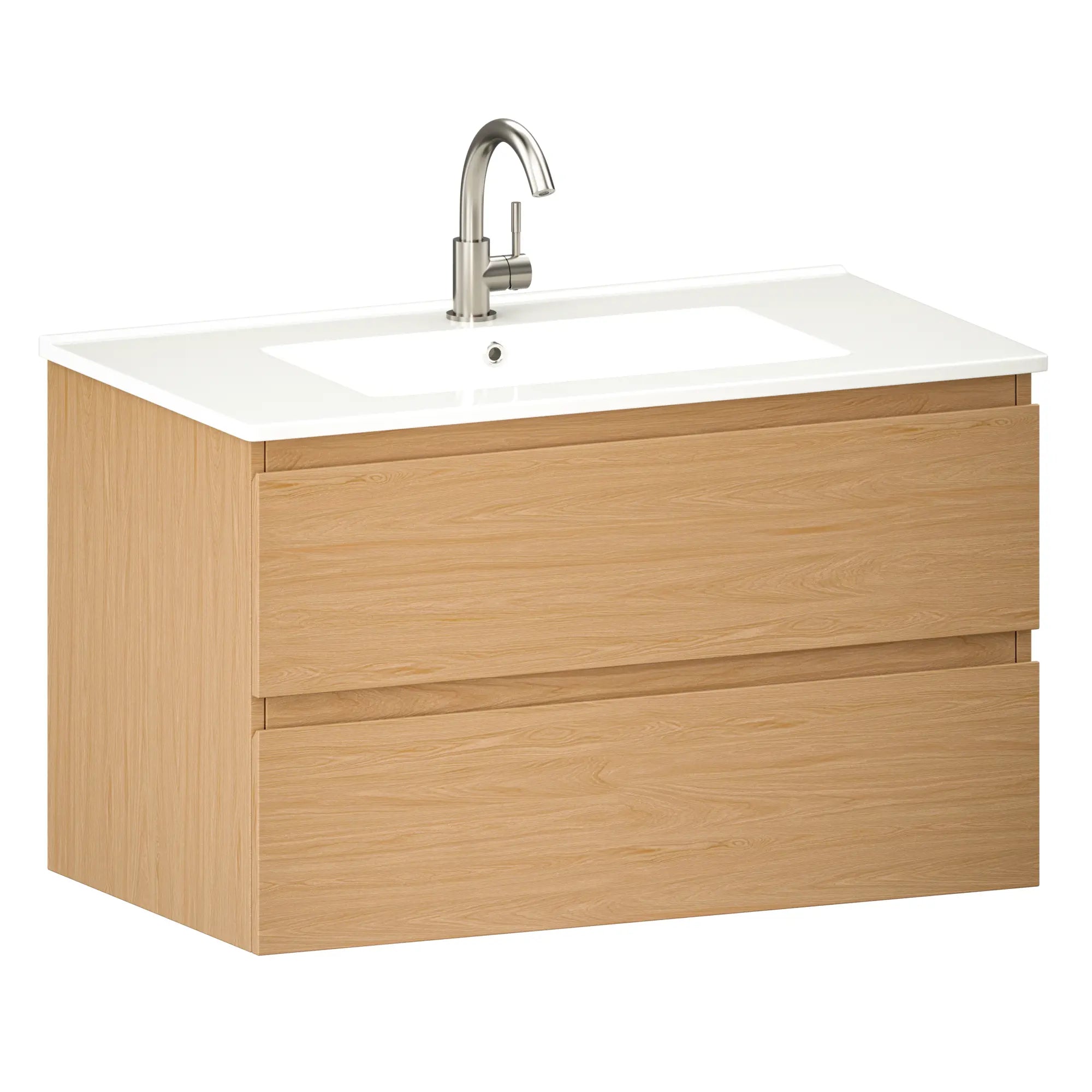 Badkamermeubel Luma - 80 cm - Licht Eiken - Witte wastafel