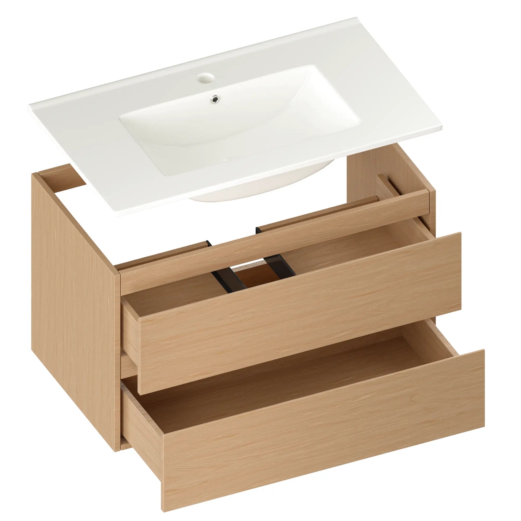 Badkamermeubel Luma - 80 cm - Licht Eiken - Witte wastafel