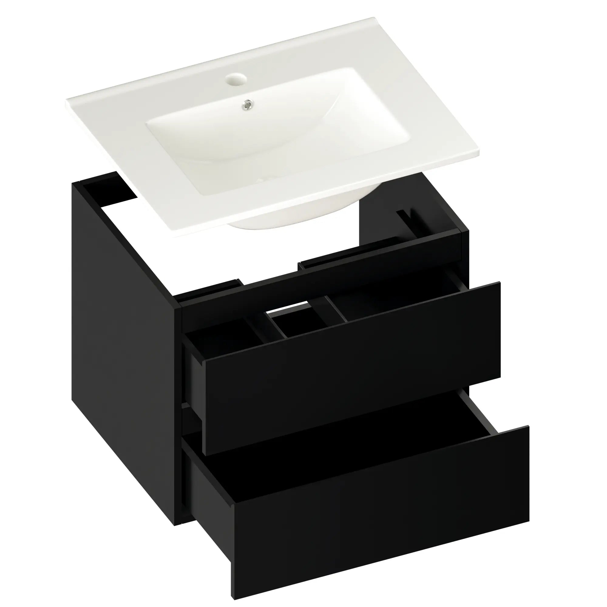 Badkamermeubel Norvi - 60 cm - Zwart - Witte wastafel