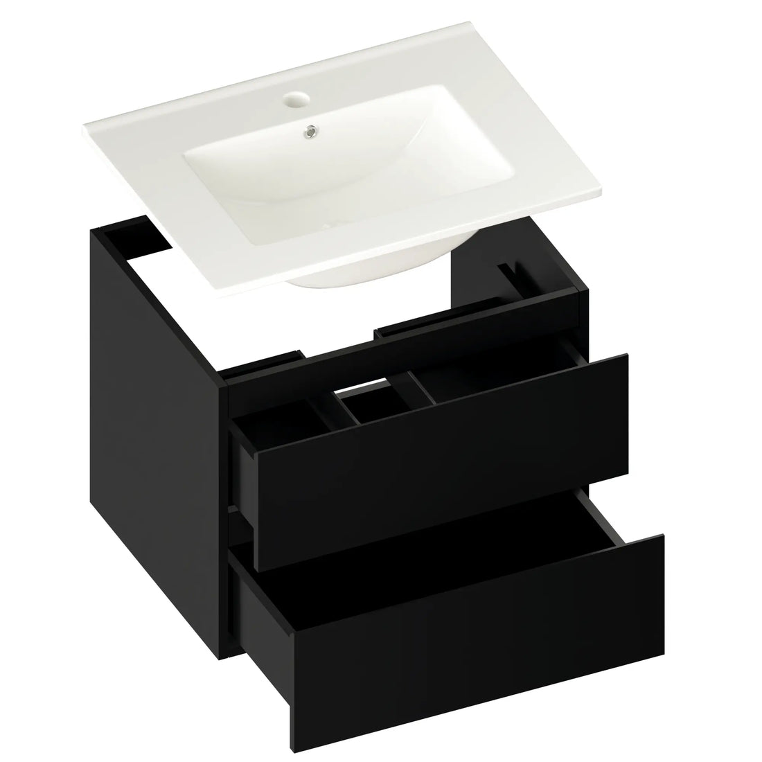 Badkamermeubel Norvi - 60 cm - Zwart - Witte wastafel
