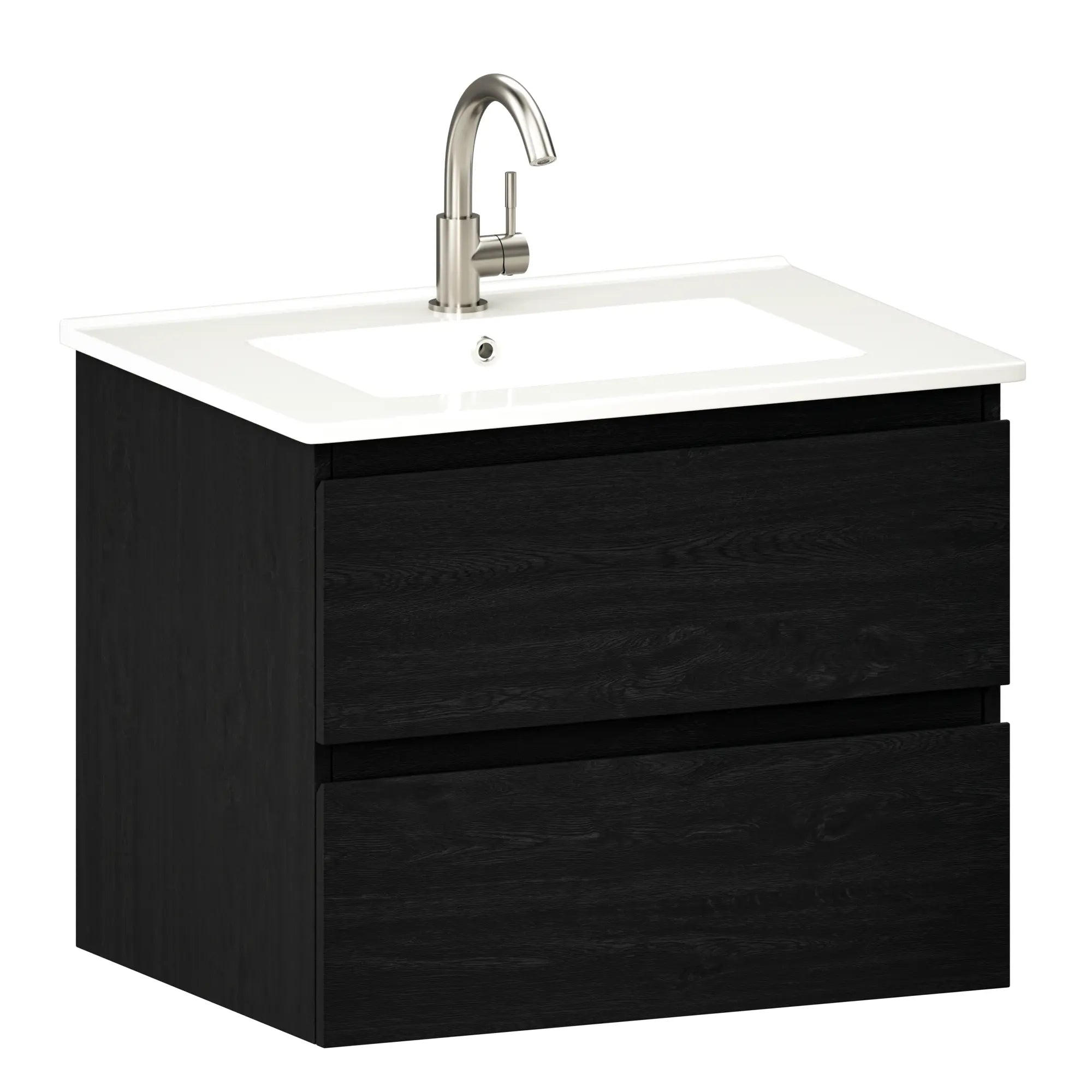 Badkamermeubel Norvi - 60 cm - Zwart Eiken - Witte wastafel