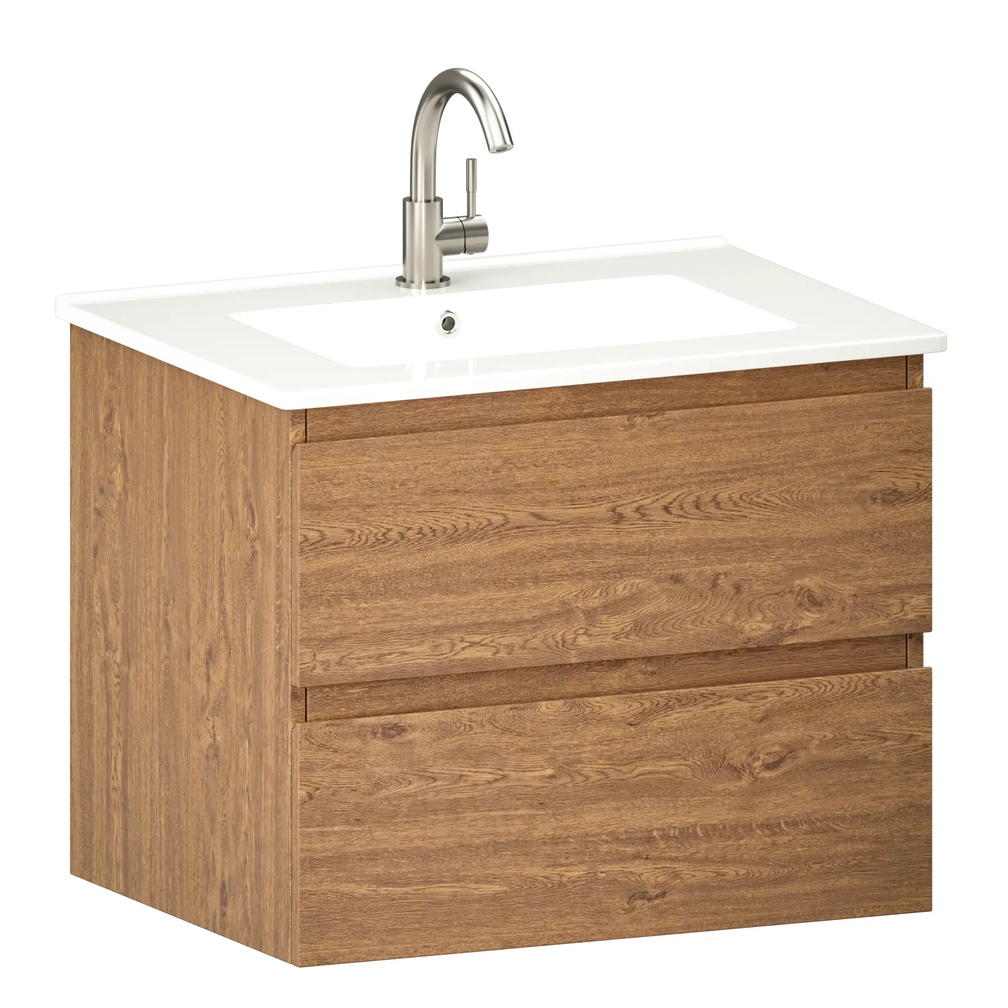 Badkamermeubel Norvi - 60 cm - Warm Eiken - Witte wastafel