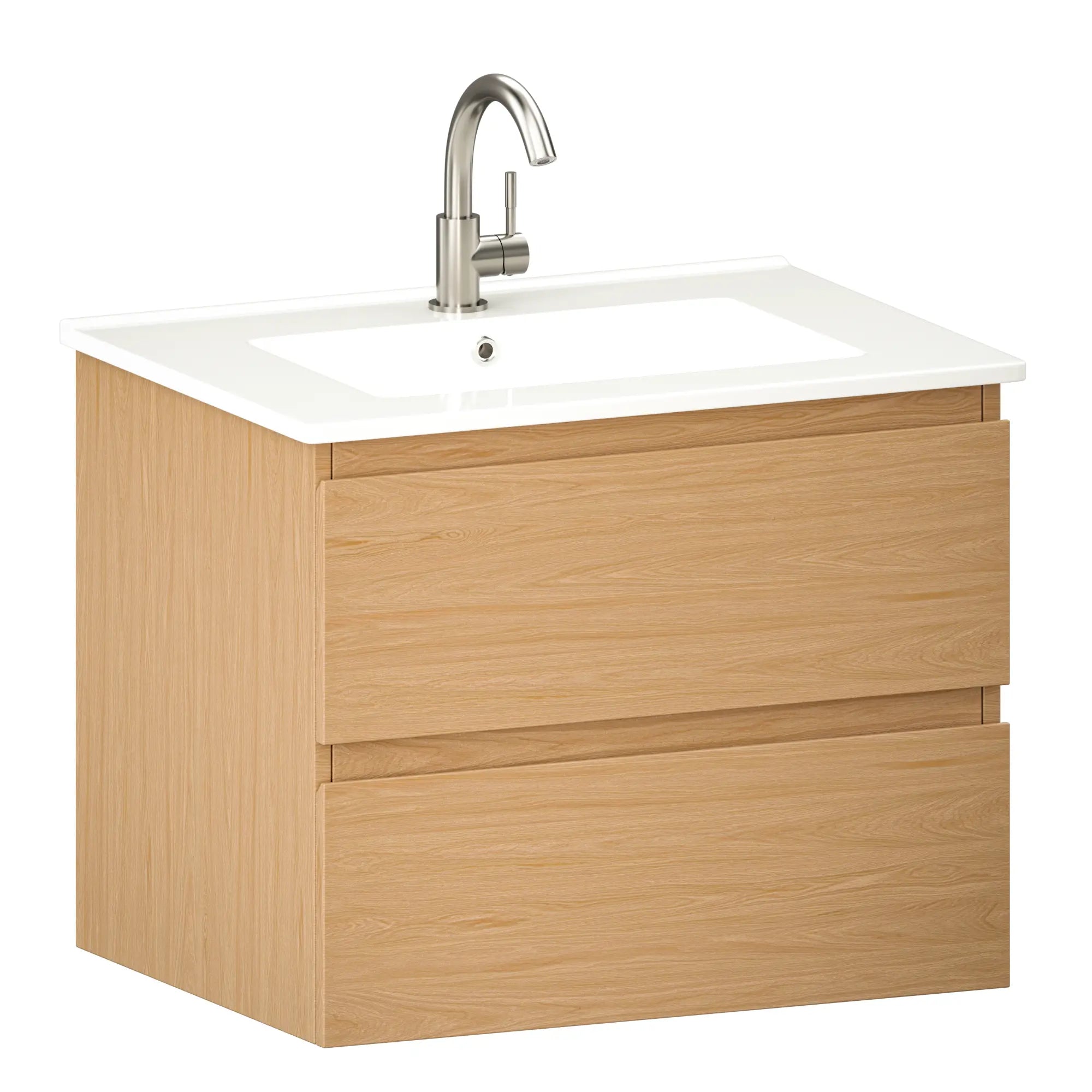 Badkamermeubel Norvi - 60 cm - Licht Eiken - Witte wastafel