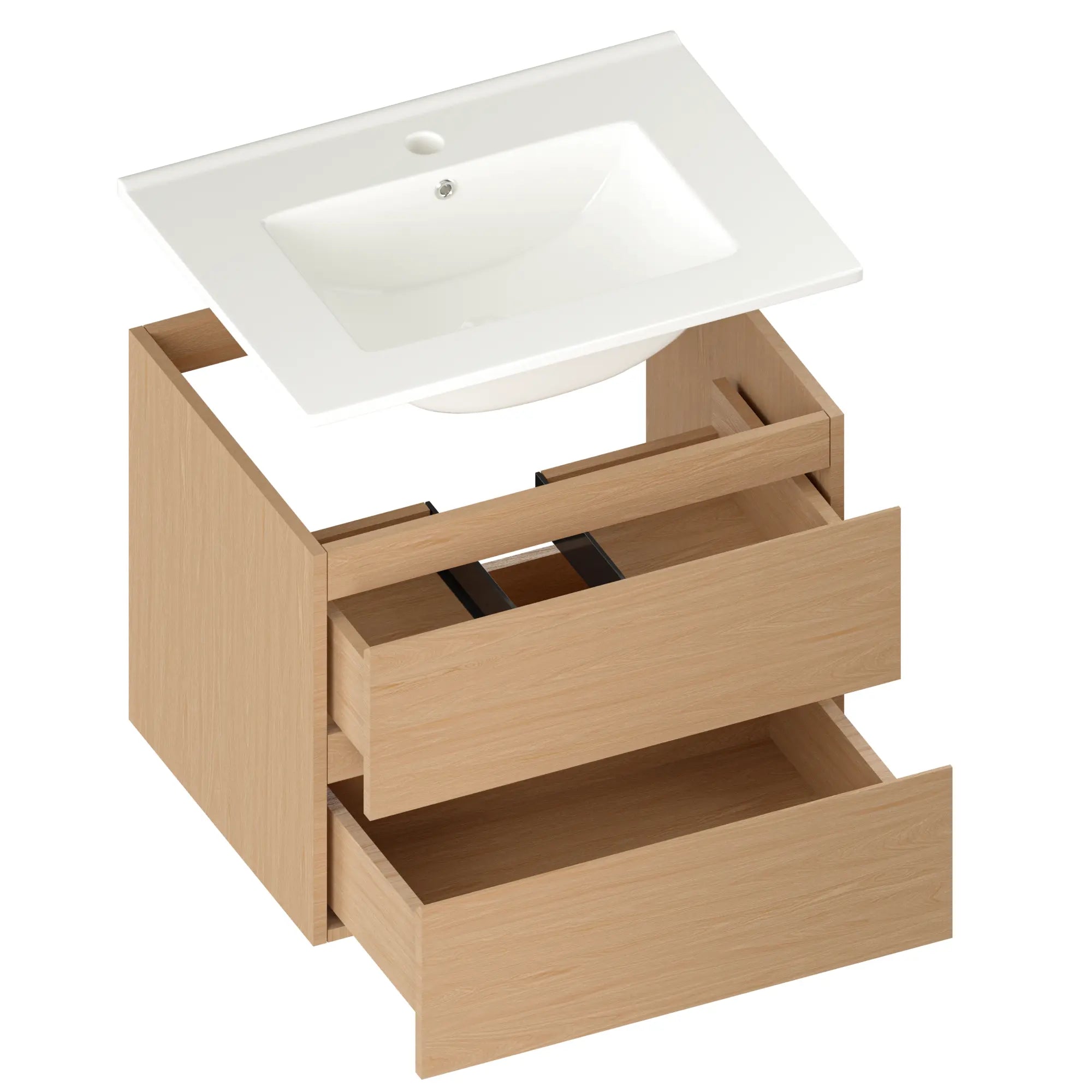 Badkamermeubel Norvi - 60 cm - Licht Eiken - Witte wastafel