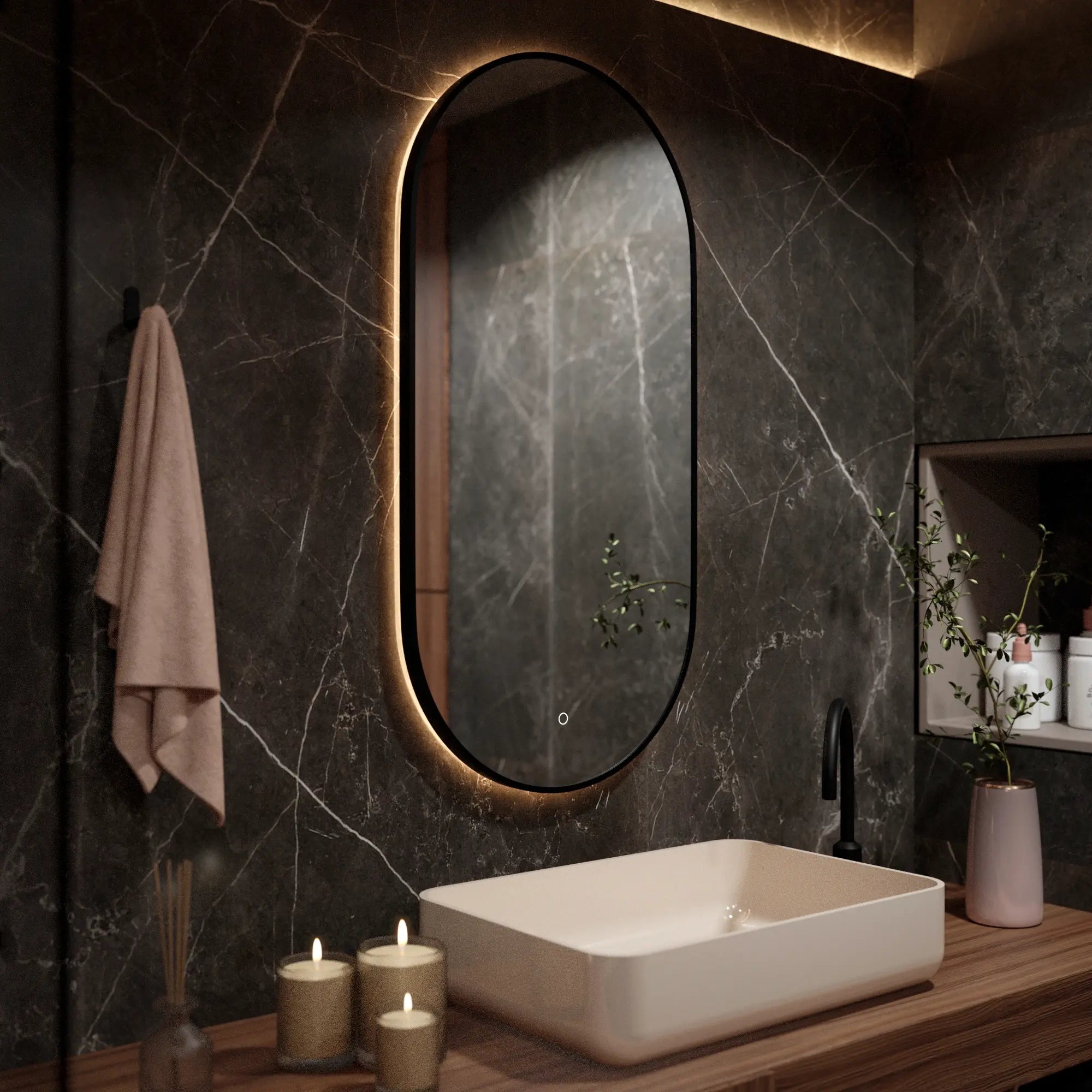 Badkamerspiegel - 120x60cm Ovaal - Zwart Frame - PRE-ORDER