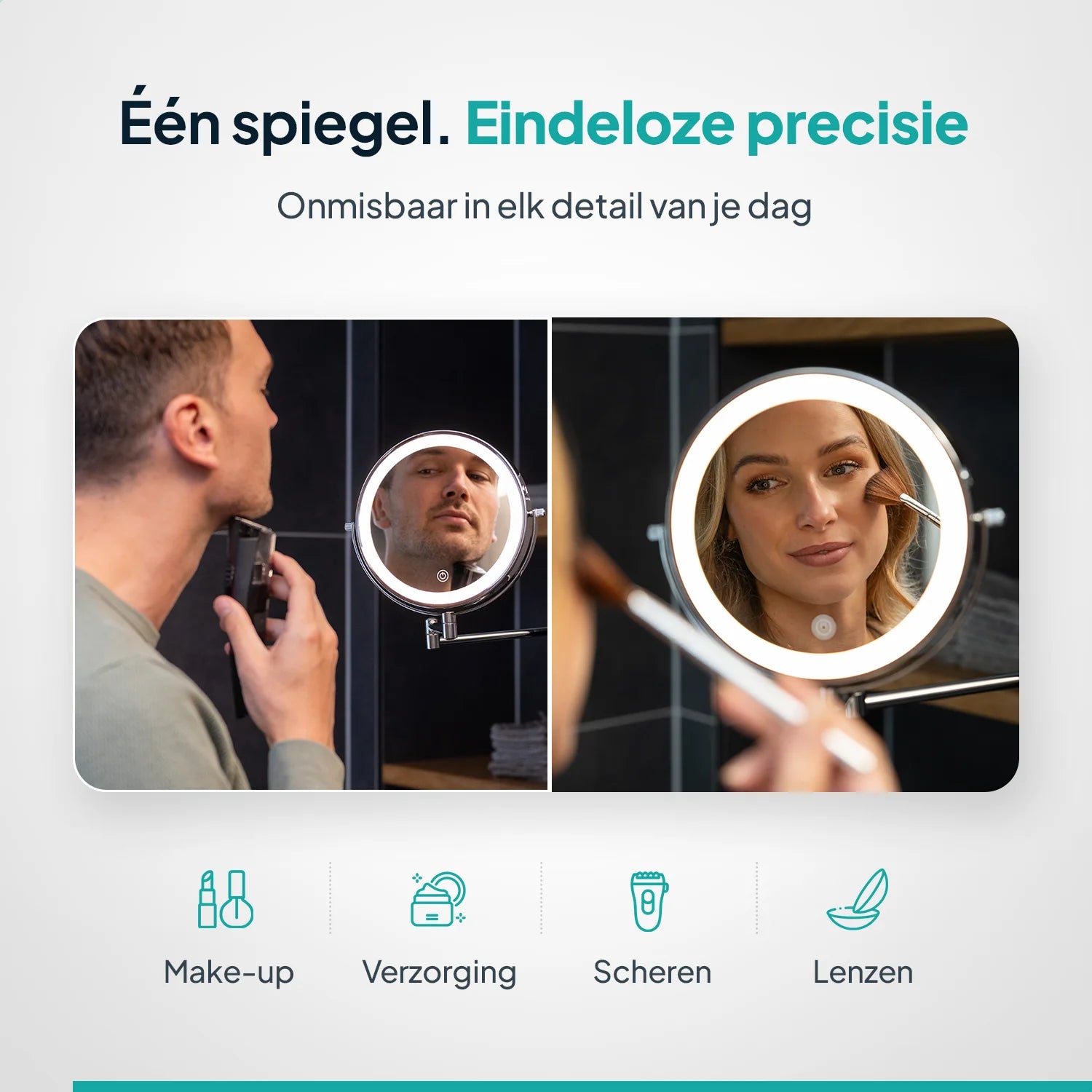 Make-Up Spiegel - Oplaadbaar - Chroom - 1-10x Vergroting - PRE-ORDER