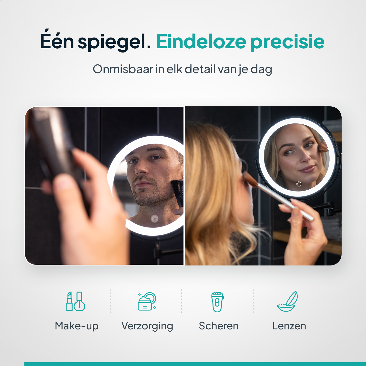 Make-Up Spiegel - Oplaadbaar - Zwart - 1-5x Vergroting