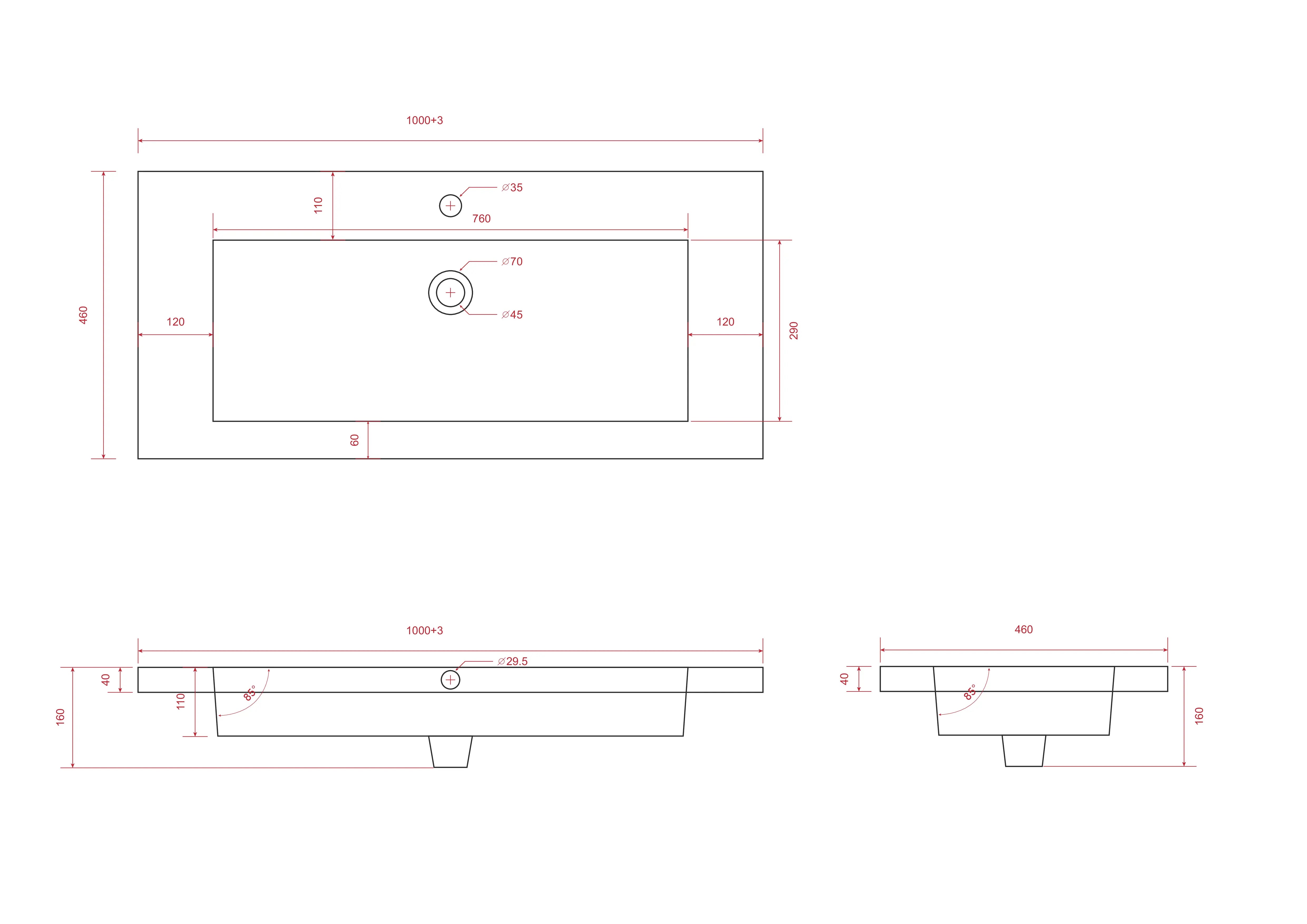 Badkamermeubel Sena - 100cm - Wit - Wastafel Zwart