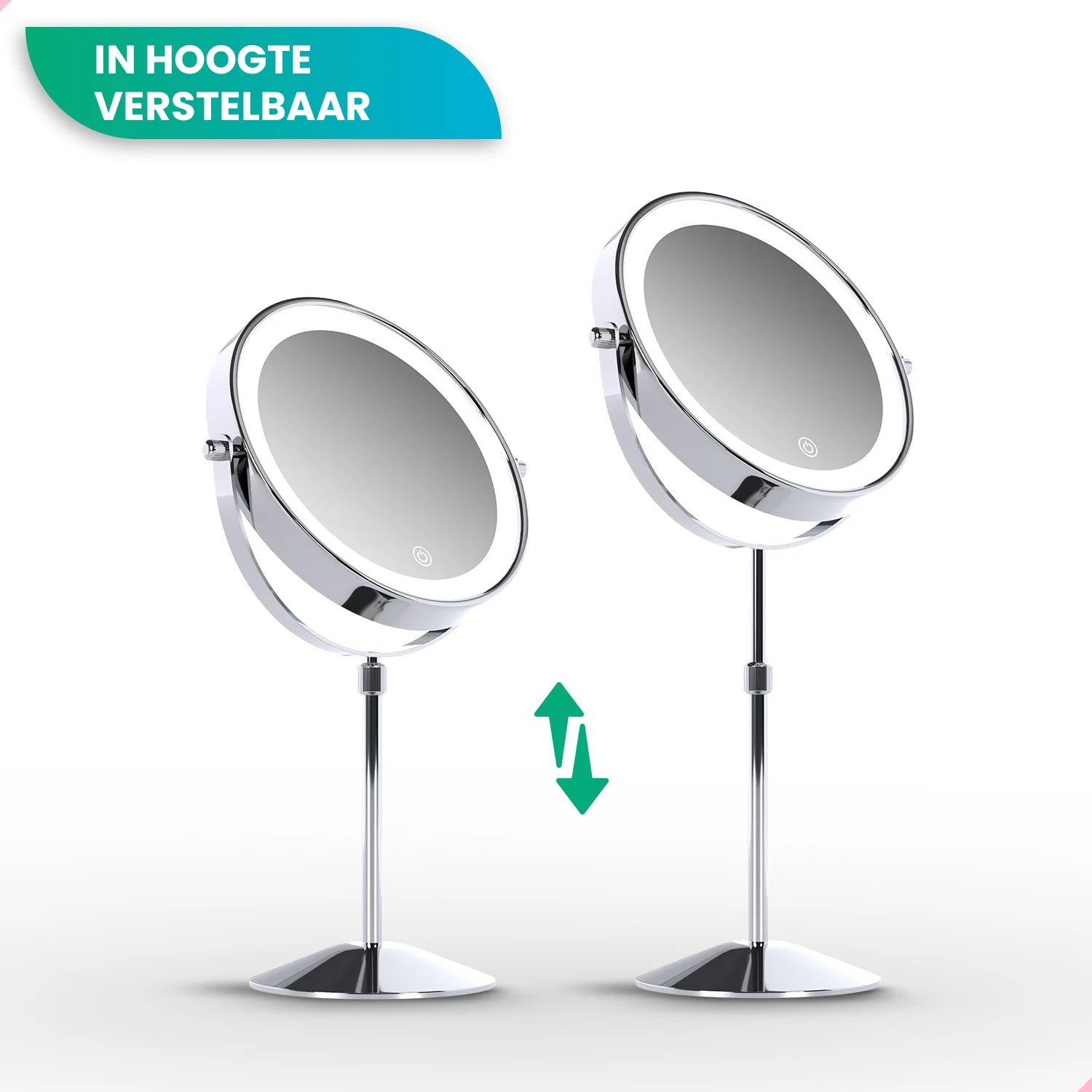 Make-Up Spiegel - Hoogte verstelbaar - Chrome - 1-10x Vergroting