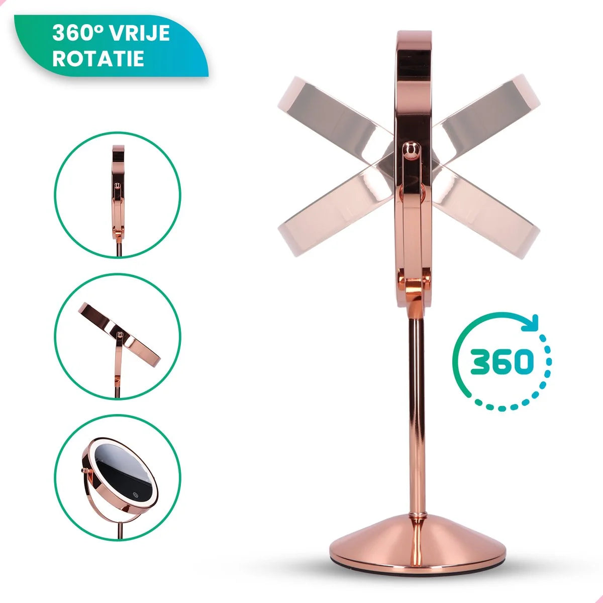 Make-Up Spiegel - Oplaadbaar - Rosé - 1-10x Vergroting
