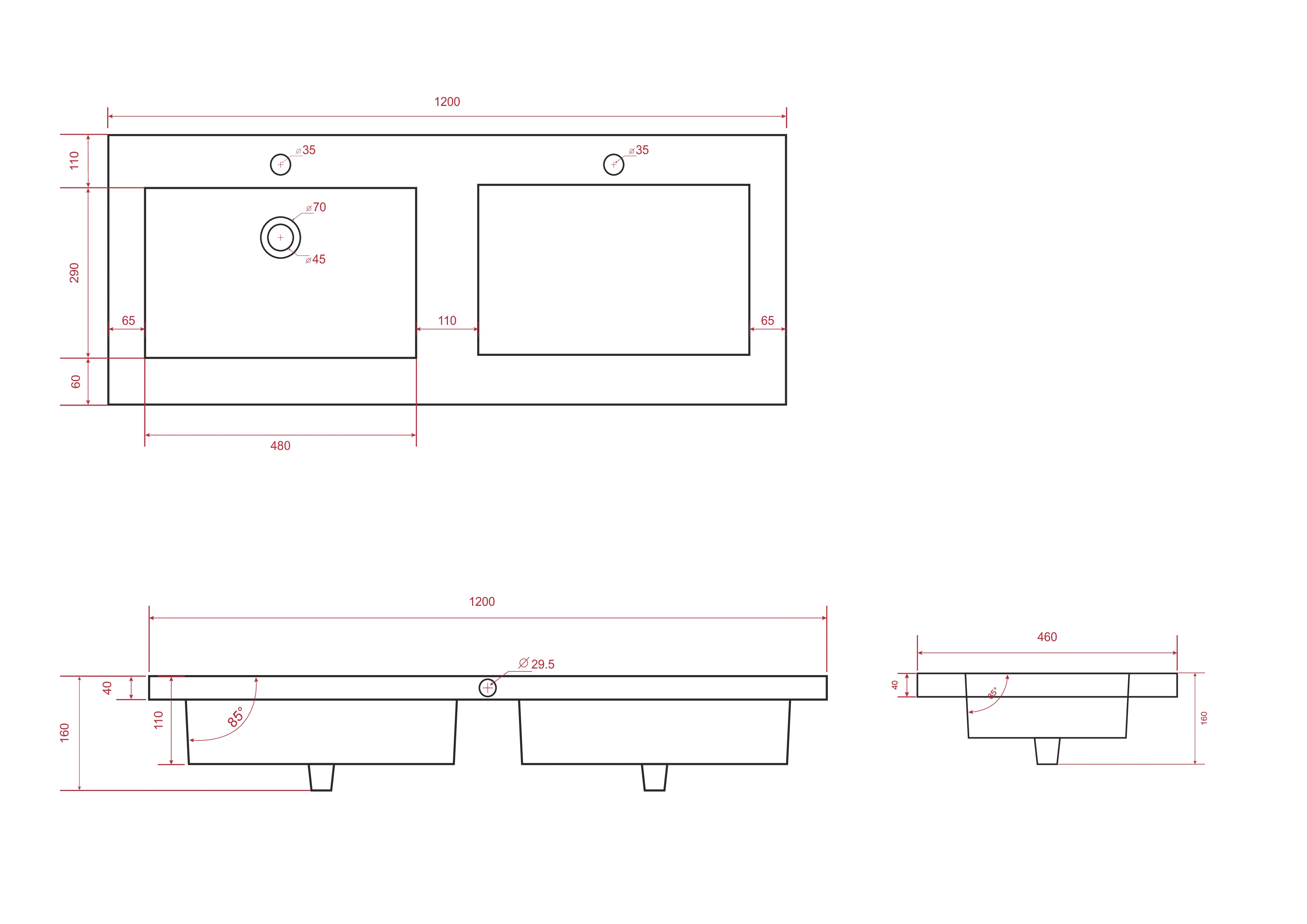 Badkamermeubel Asora - 120cm - 2 Kraangaten - Warm Eiken - Wastafel Wit