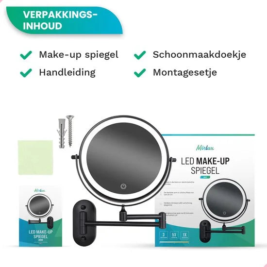 Make-Up Spiegel - Batterij - Zwart - 1-5x Vergroting