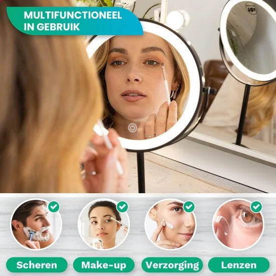 Make-Up Spiegel - Oplaadbaar - Zwart - 1-10x Vergroting