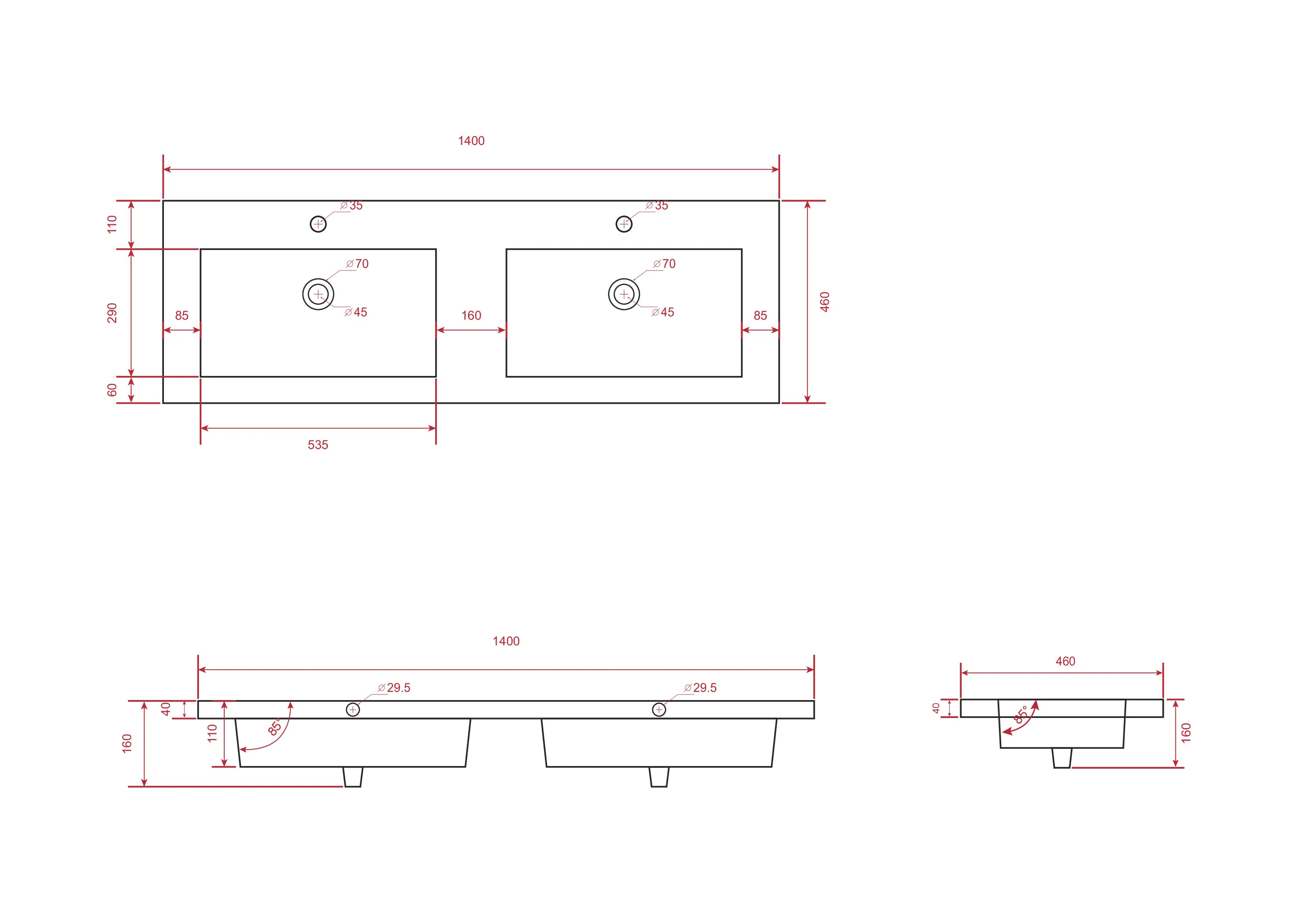 Badkamermeubel Arato - 140cm - 2 Kraangaten - Walnoot - Wastafel Wit