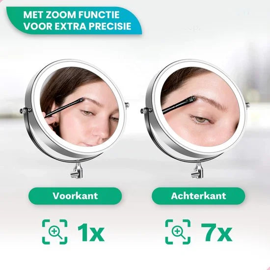 Make-Up Spiegel - Oplaadbaar - Chroom - 1-7x Vergroting