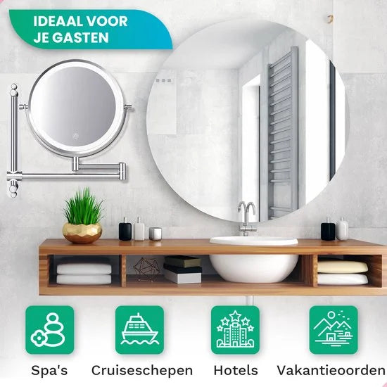 Make-Up Spiegel - Oplaadbaar - Chroom - 1-7x Vergroting