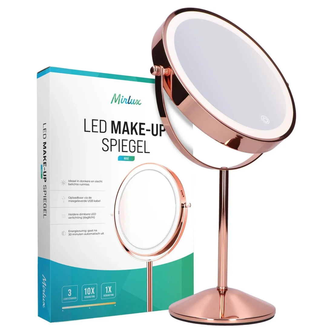 Make-Up Spiegel - Oplaadbaar - Rosé - 1-10x Vergroting