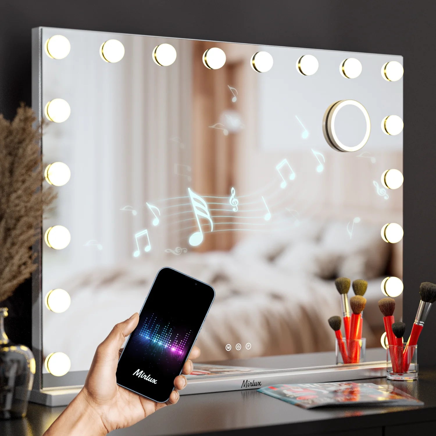Hollywood Spiegel - Bluetooth Speakers - 80x60cm - Wit