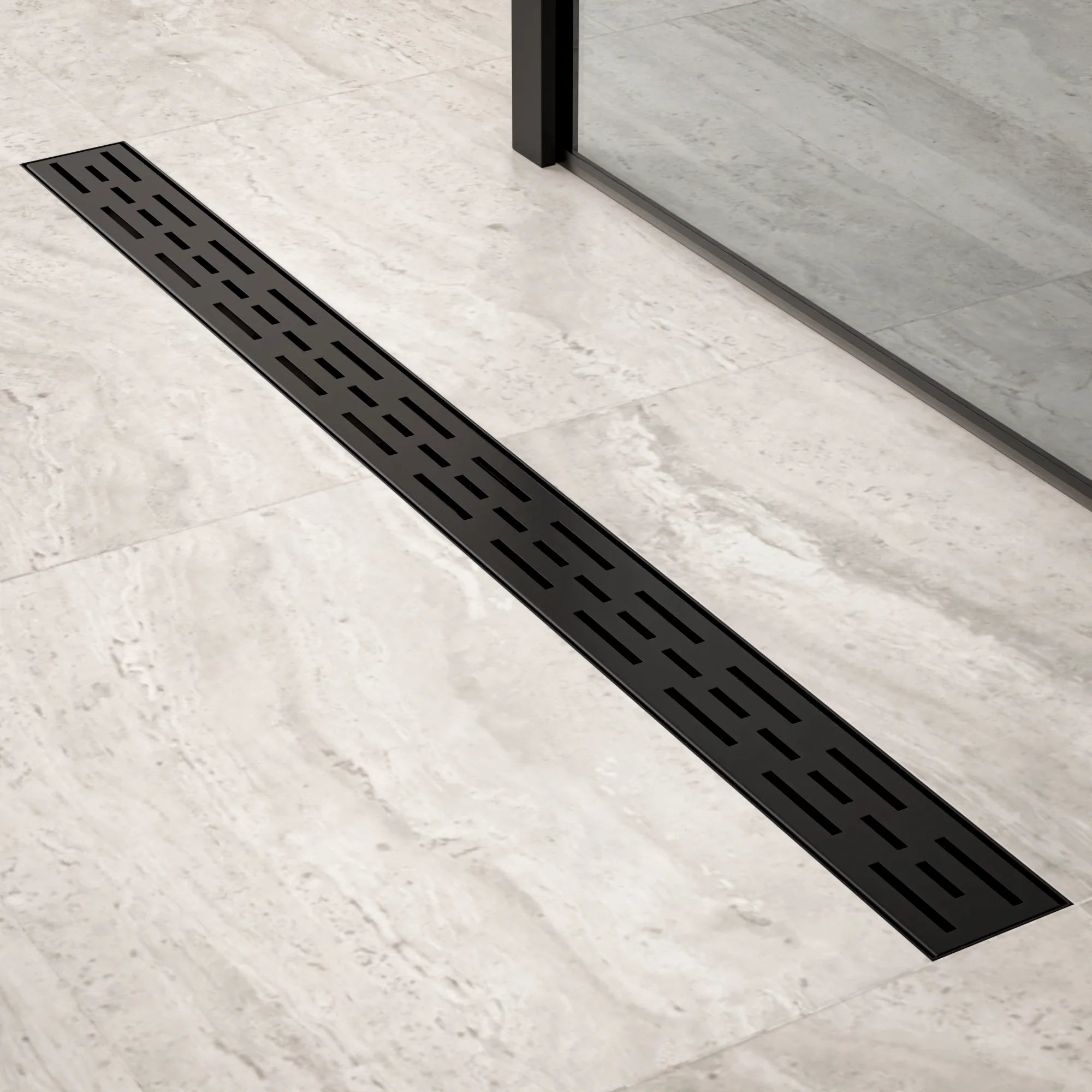 Douchegoot - 90cm- Mat Zwart - Standaard rooster - RVS - Met Flens