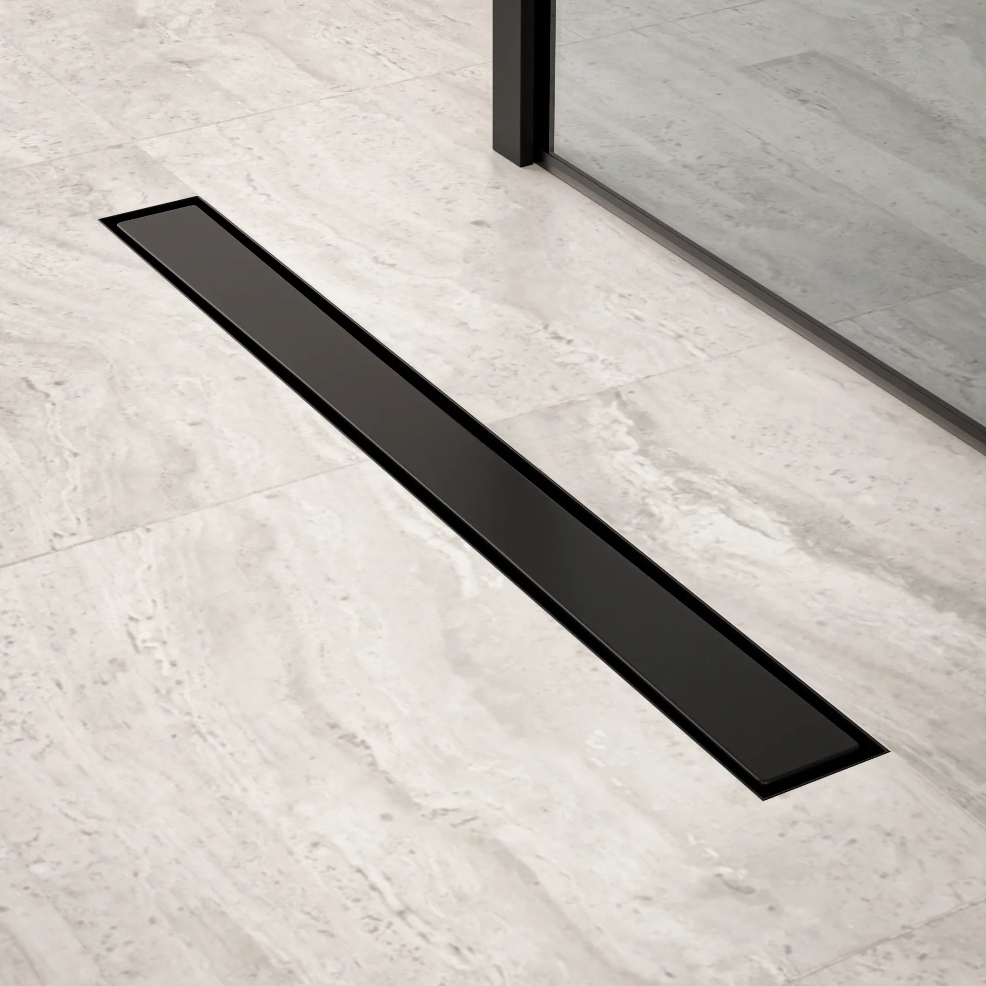 Douchegoot - 70cm - Mat Zwart - Tegelrooster - RVS - Met Flens