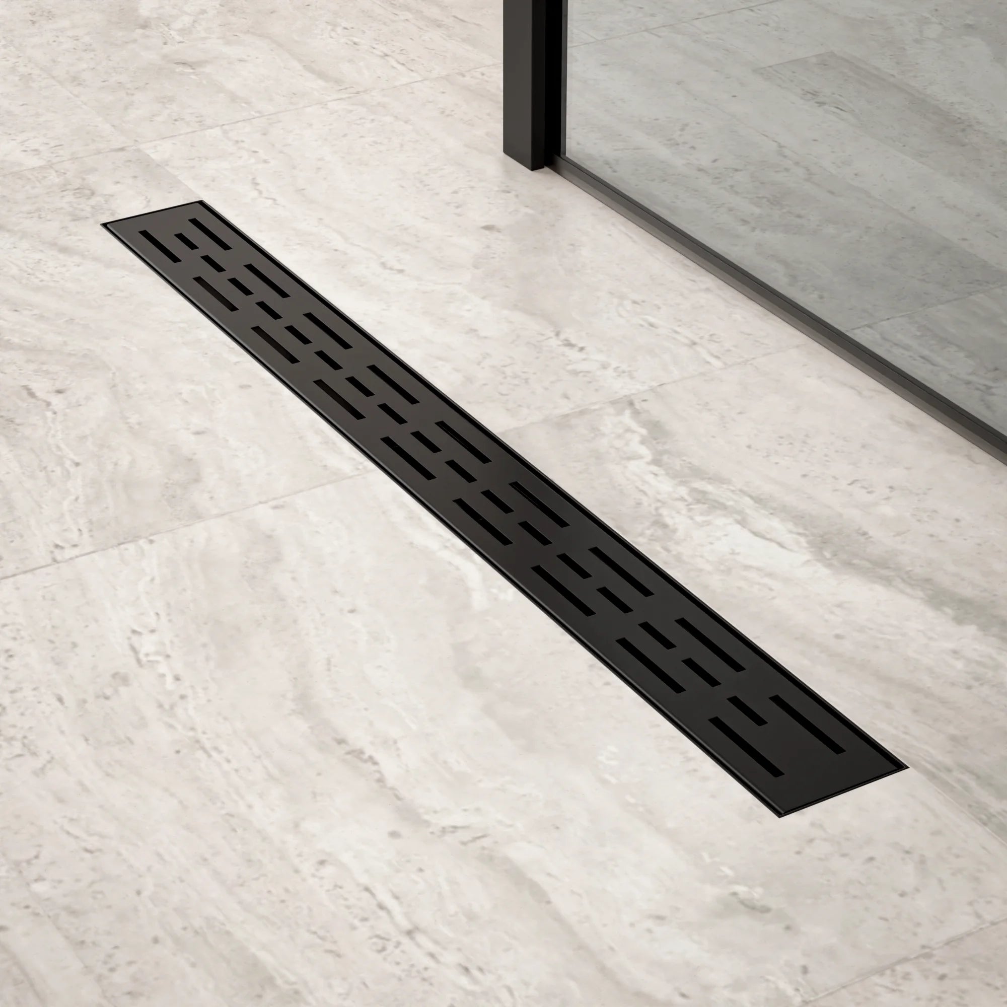 Douchegoot - 70cm - Mat Zwart - Standaard rooster - RVS - Met Flens