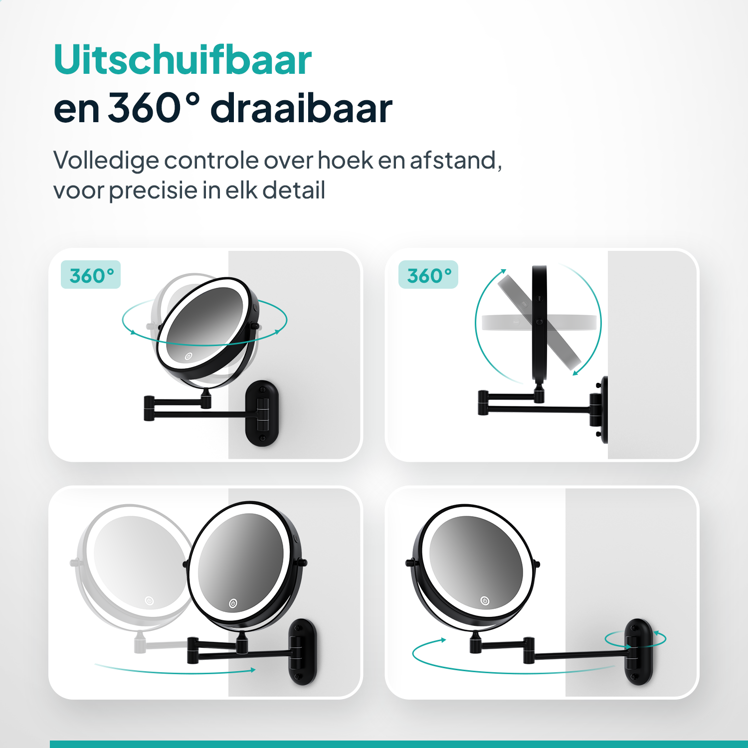 Make-Up Spiegel - Oplaadbaar - Zwart - 1-5x Vergroting