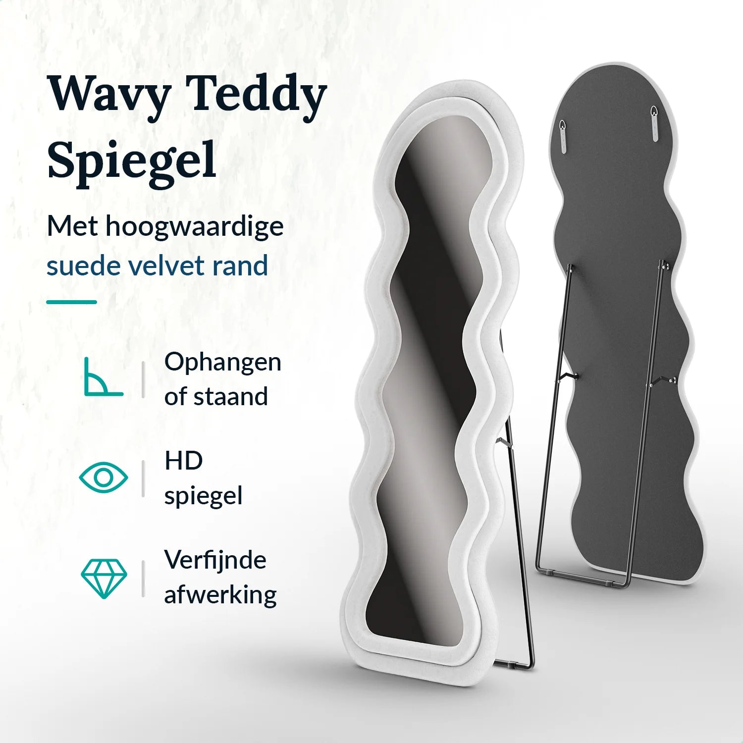 Passpiegel - Wavy Teddy Spiegel - 160x60cm - Wit