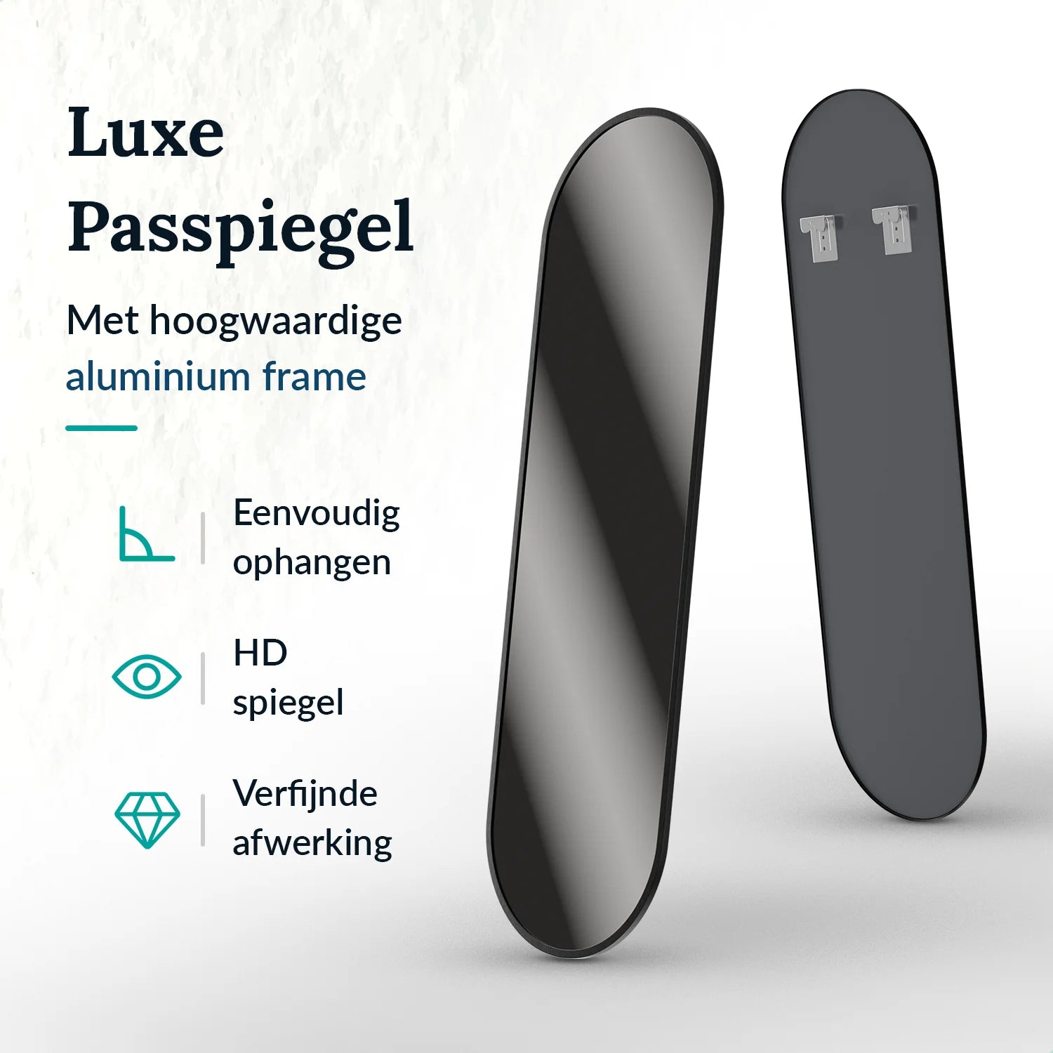 Passpiegel - Ovale Spiegel - 160x50cm - Zwart