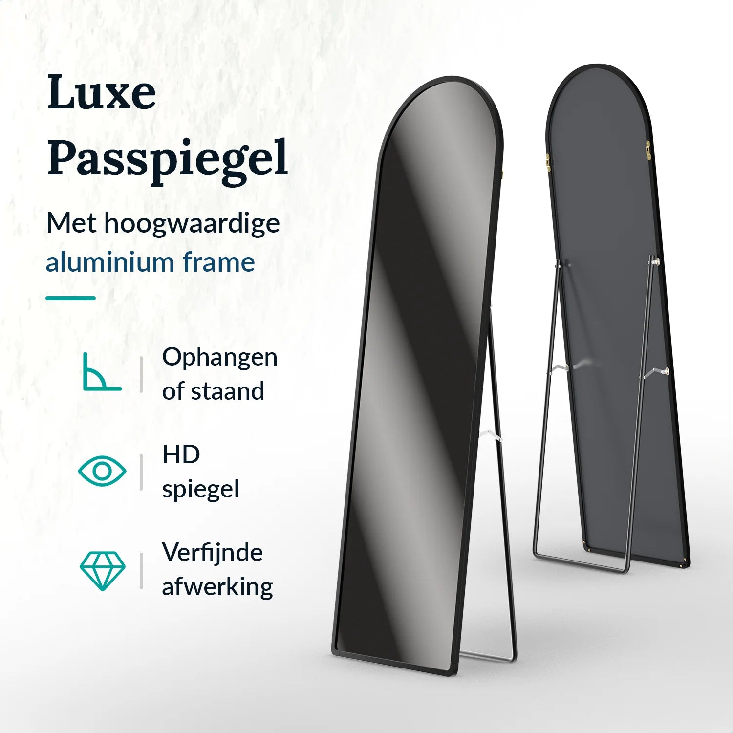 Passpiegel - Ovale Spiegel - 160x60cm - Zwart