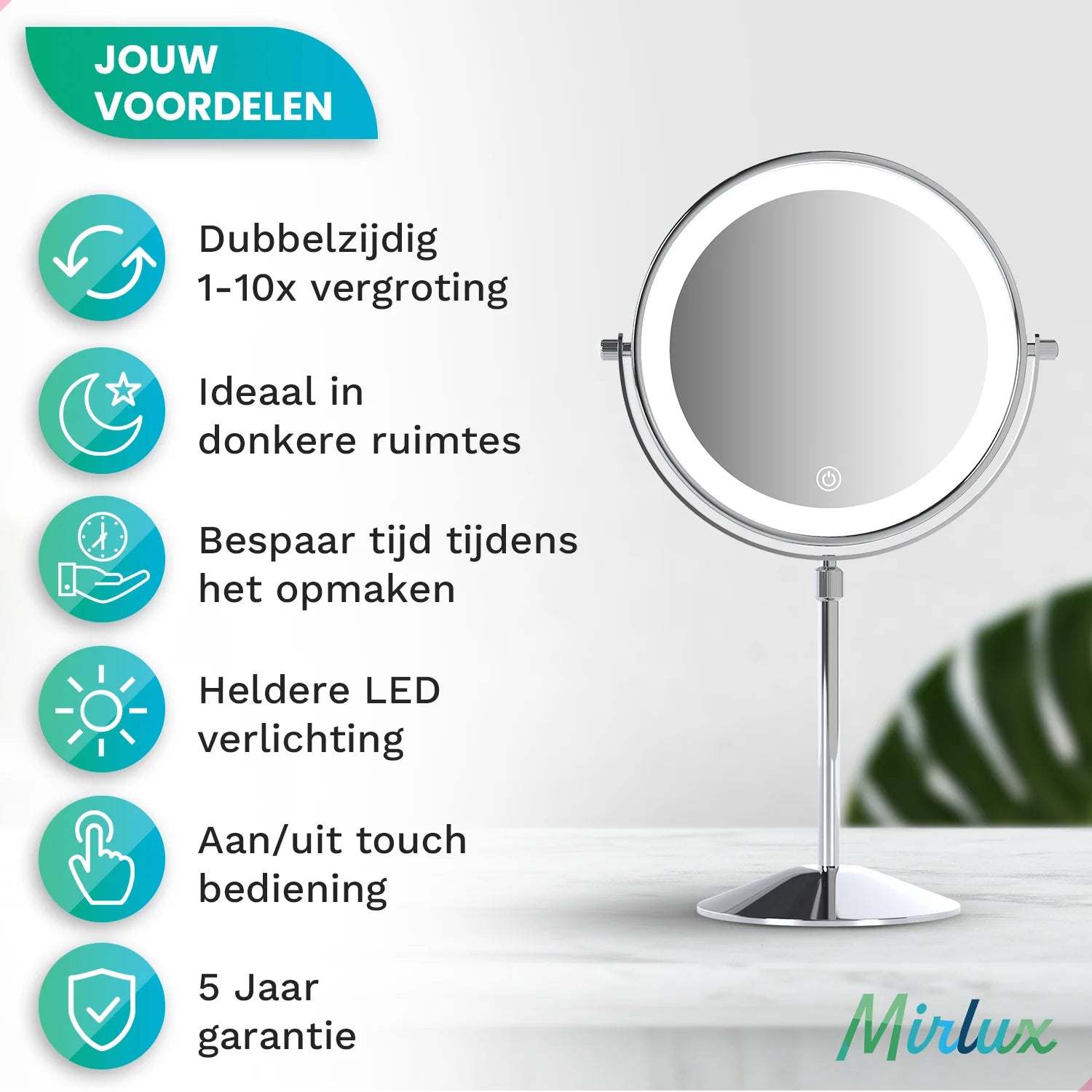 Make-Up Spiegel - Hoogte verstelbaar - Chrome - 1-10x Vergroting