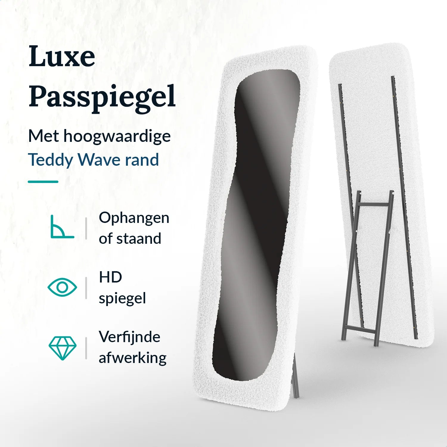 Passpiegel - Teddy Organische Spiegel - 160x60cm - Wit
