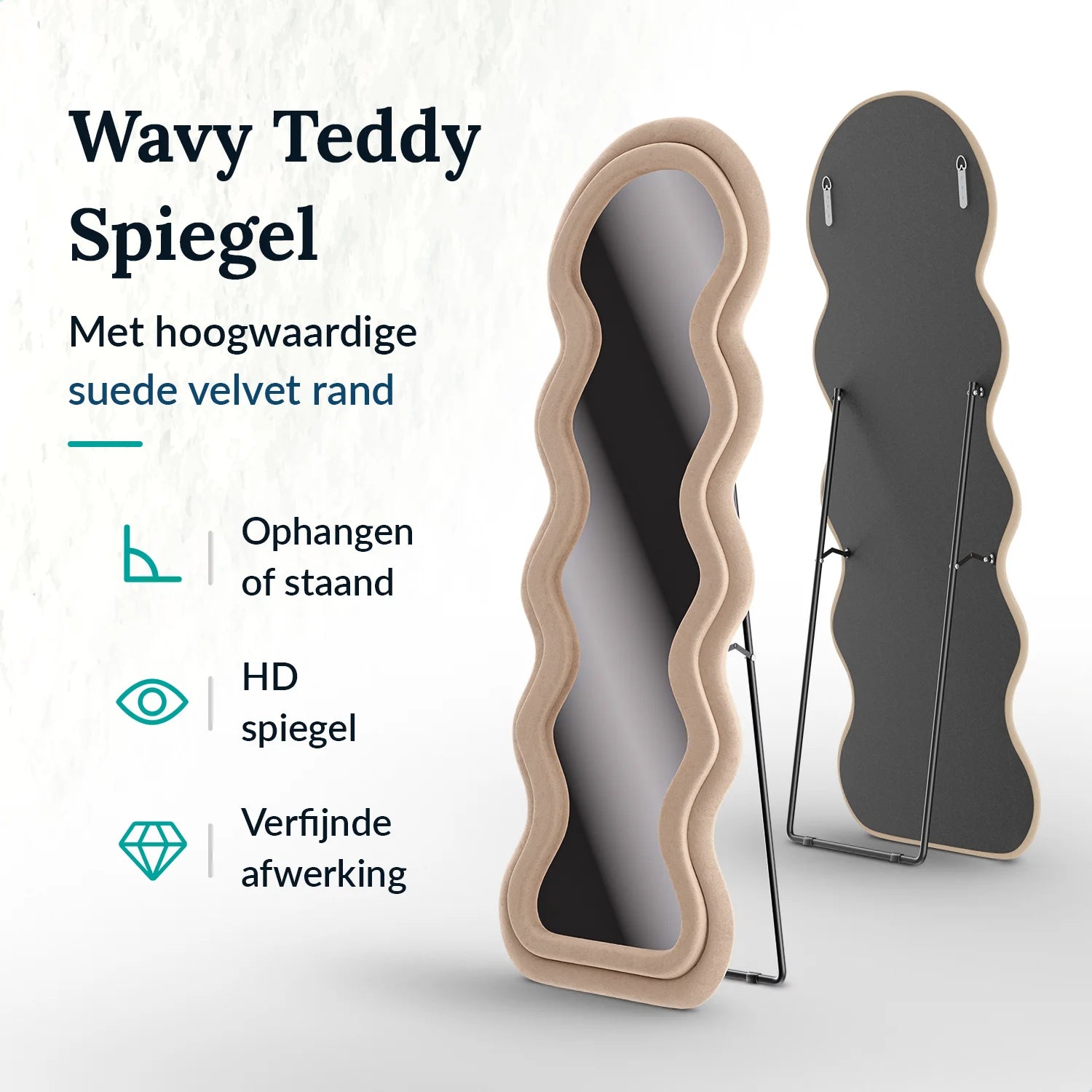 Passpiegel - Wavy Teddy Spiegel - 160x60cm - Wit Creme