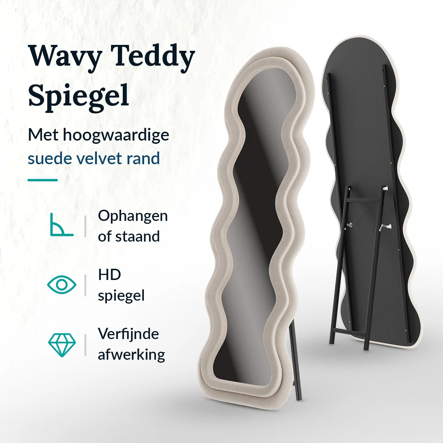 Passpiegel - Wavy Teddy Spiegel - 160x60cm - Light Cream