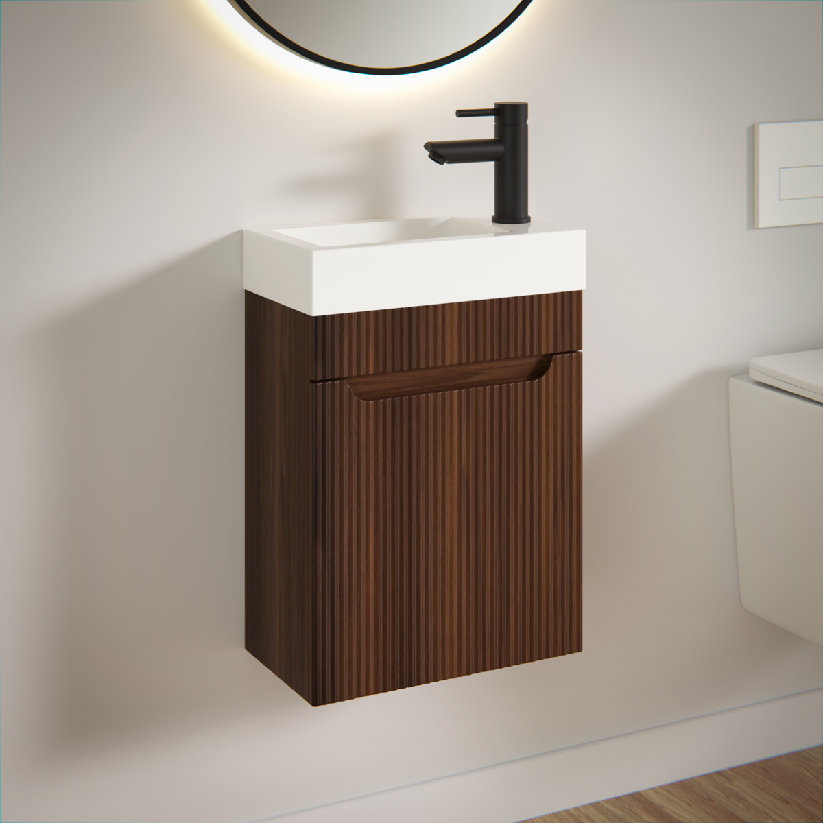 Toiletkastset Vivo - 40cm - Walnoot - Wastafel Wit