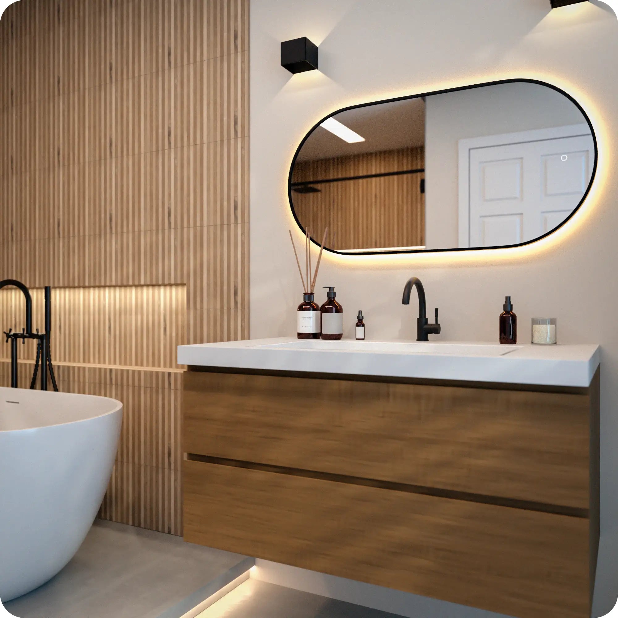 Badkamerspiegel - 100x50cm Ovaal - Zwart Frame