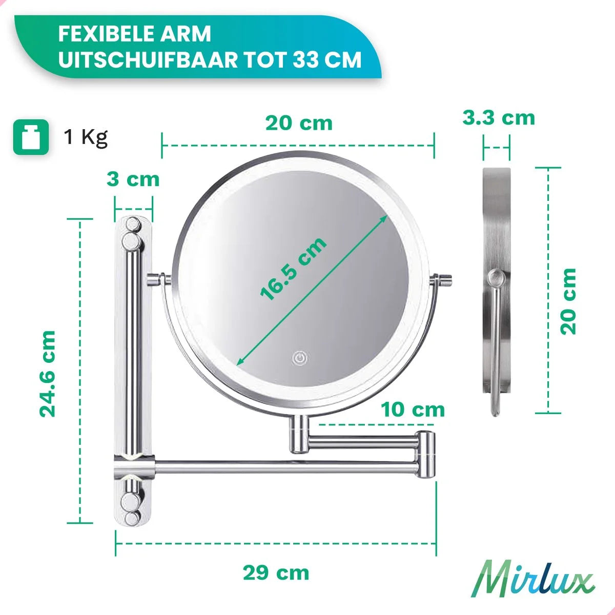 Make-Up Spiegel - Oplaadbaar - Chroom - 1-7x Vergroting - PRE-ORDER